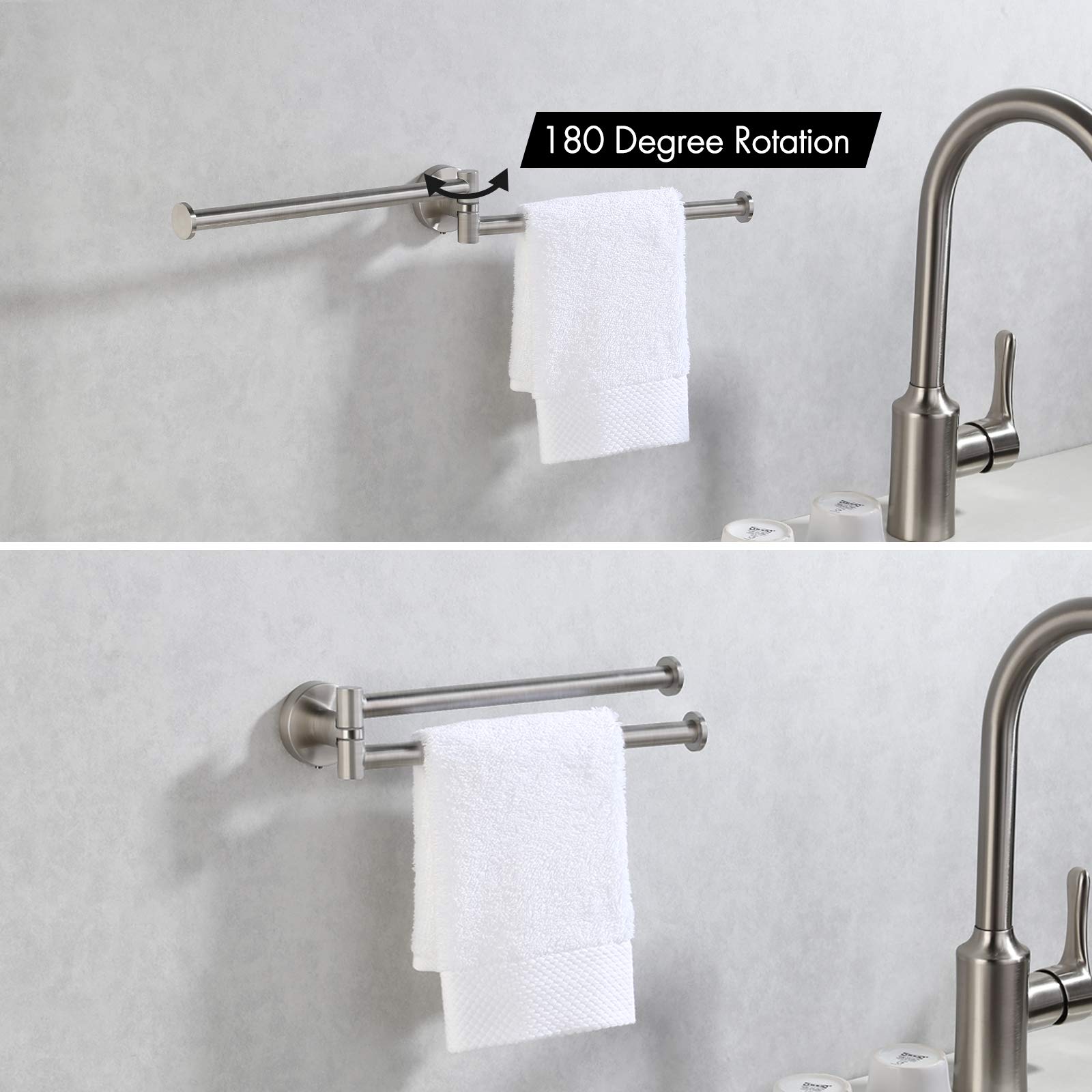 KES Kitchen Swivel Towel Bar 9-Inch Swing Out Towel Rack Double Towel Bar 2-Arm Wall Mounted SUS 304 Stainless Steel Brushed Finish  A2106S23-2