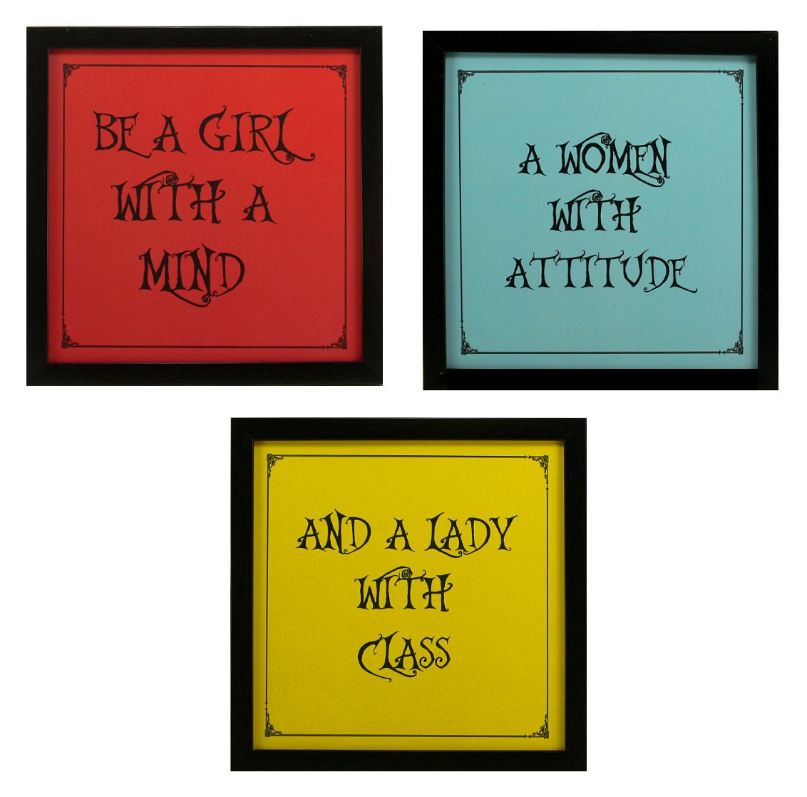 Indianara 3 Piece Set of Framed Wall (884) Hanging Motivational Inspirational Art Prints for Girl Woman Lady 8.7 INCH X 8.7 INCH