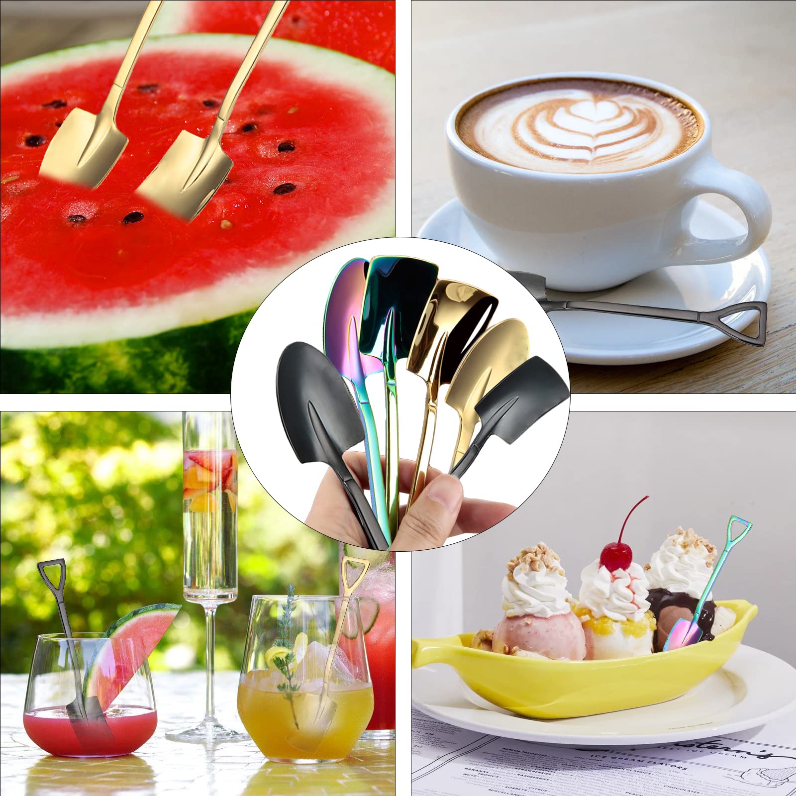 6 Pack Stainless Ice Cream Spoons, Shovel Spoons, Watermelon Spoon Reusable Small Spoon For Tea Dessert Home Kitchen Party Resta