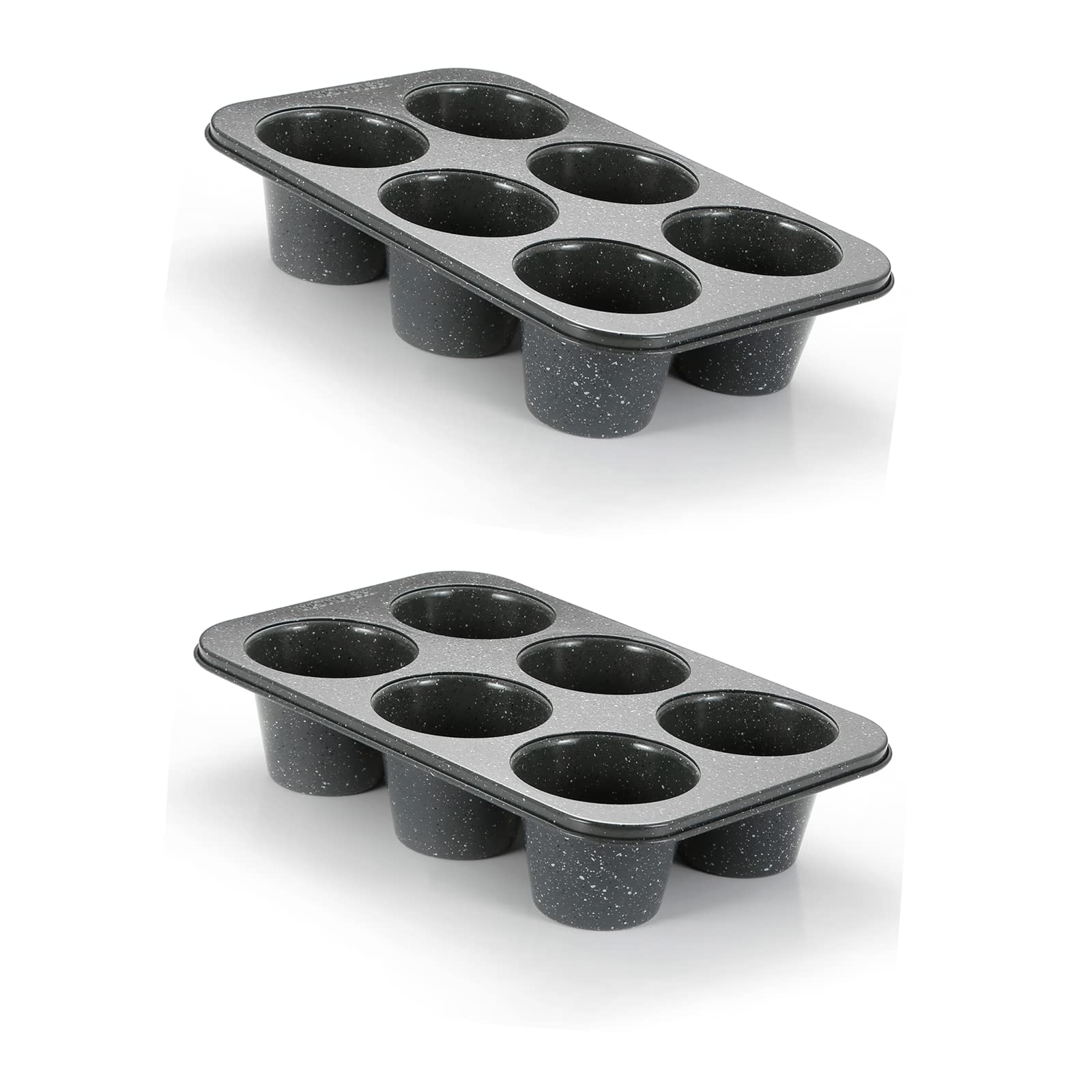 Monfish 2Pcs Deep Jumbo Muffin Pan 6 Cup Carbon Steel Black Stone Non Stick Coating Muffin Tin 3.5Diax3 Cup