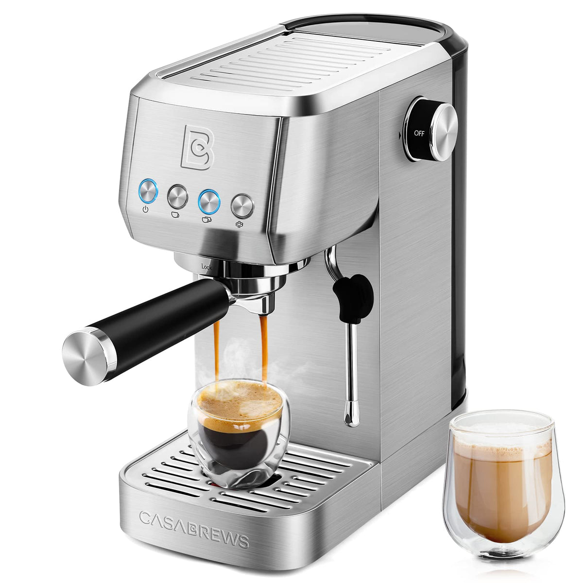Casabrews Espresso Machine 20 Bar, Professional Espresso Maker Cappuccino Machine With Steam Milk Frother, Stainless Steel Espre