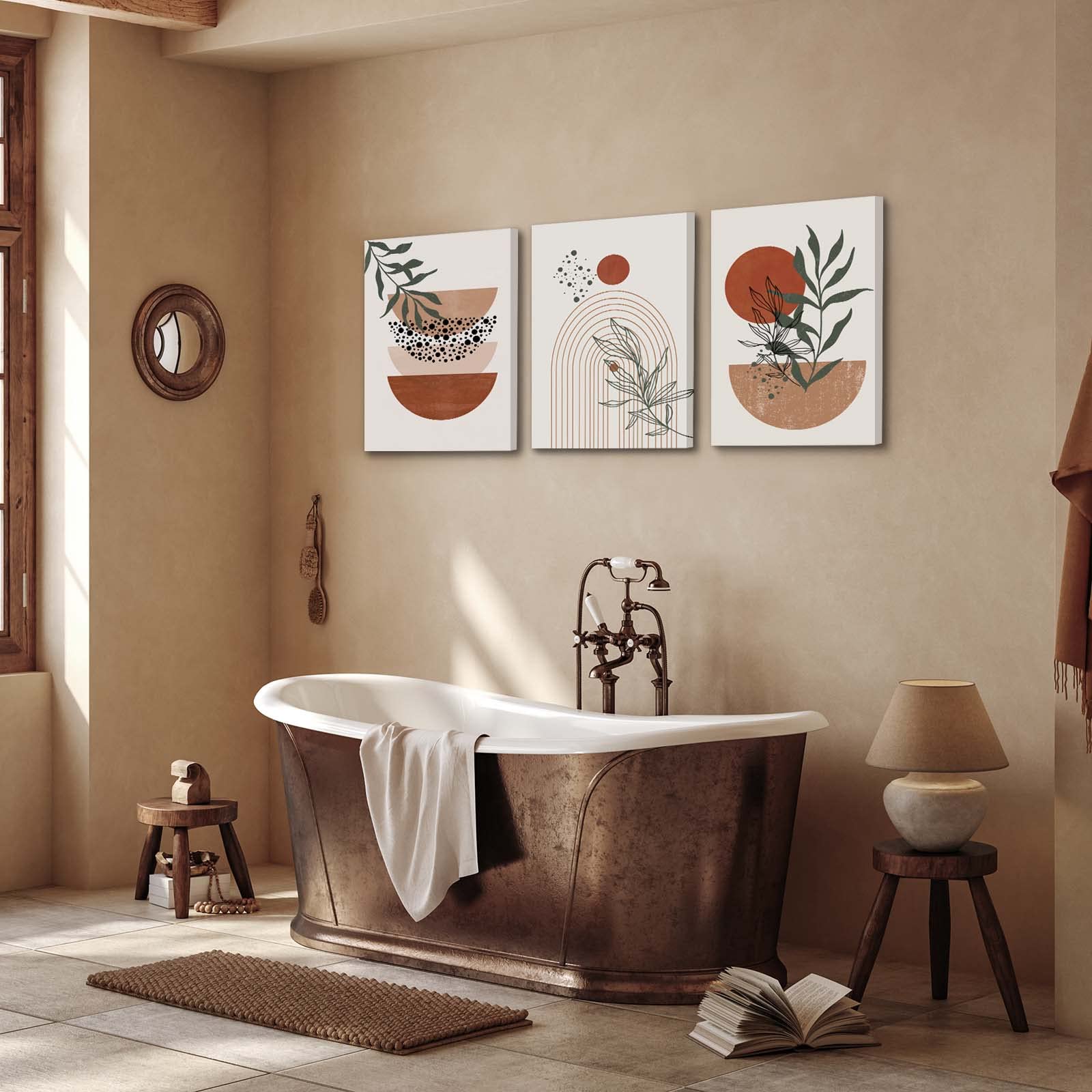 Boho Wall Art Prints, Boho Wall Decor, Abstract Geometric Prints Black Beige Terracotta Minimalist Art, Natural Framed Canvas Pr