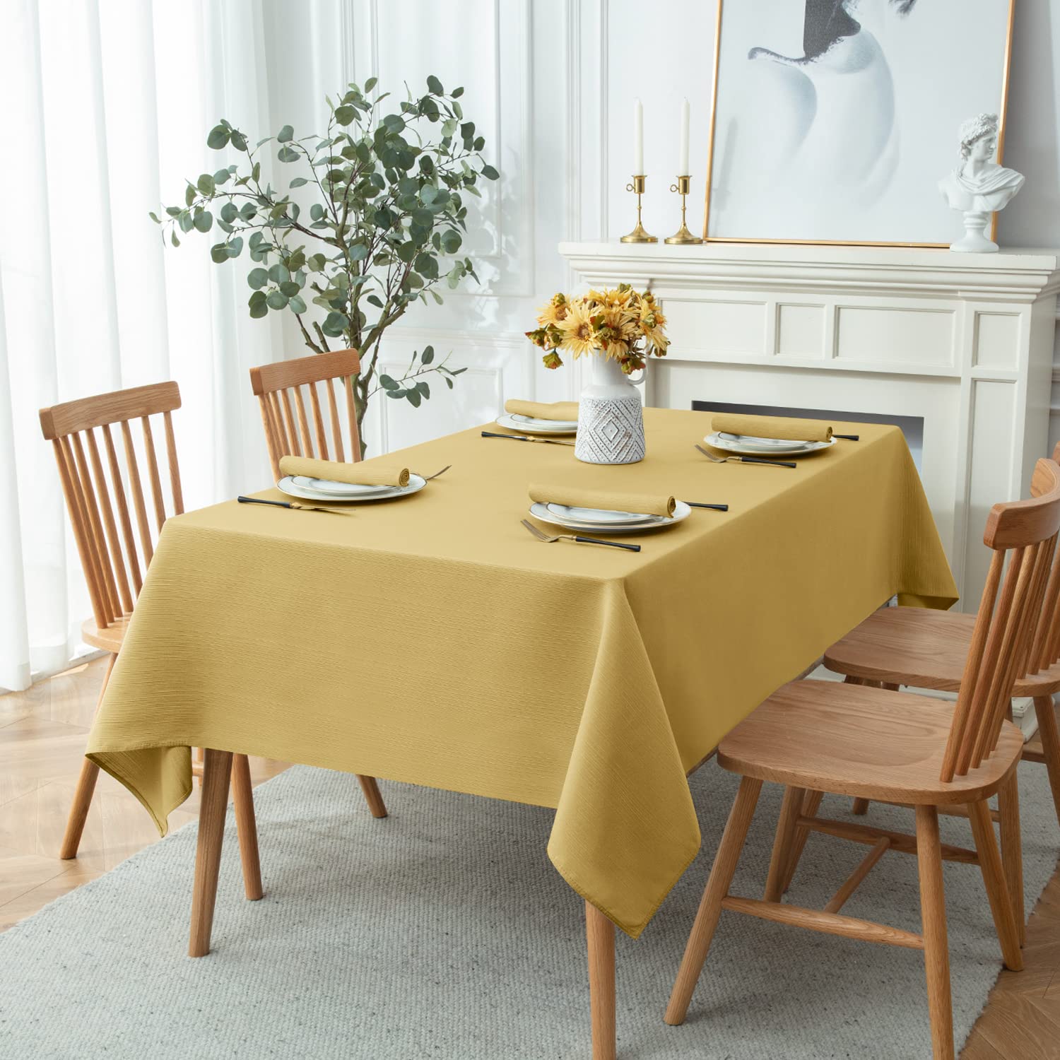 Softalker Jacquard Rectangle Tablecloth - Geometric Line Pattern Waterproof Damask Table Covers, Stain Resistant Washable Polyes