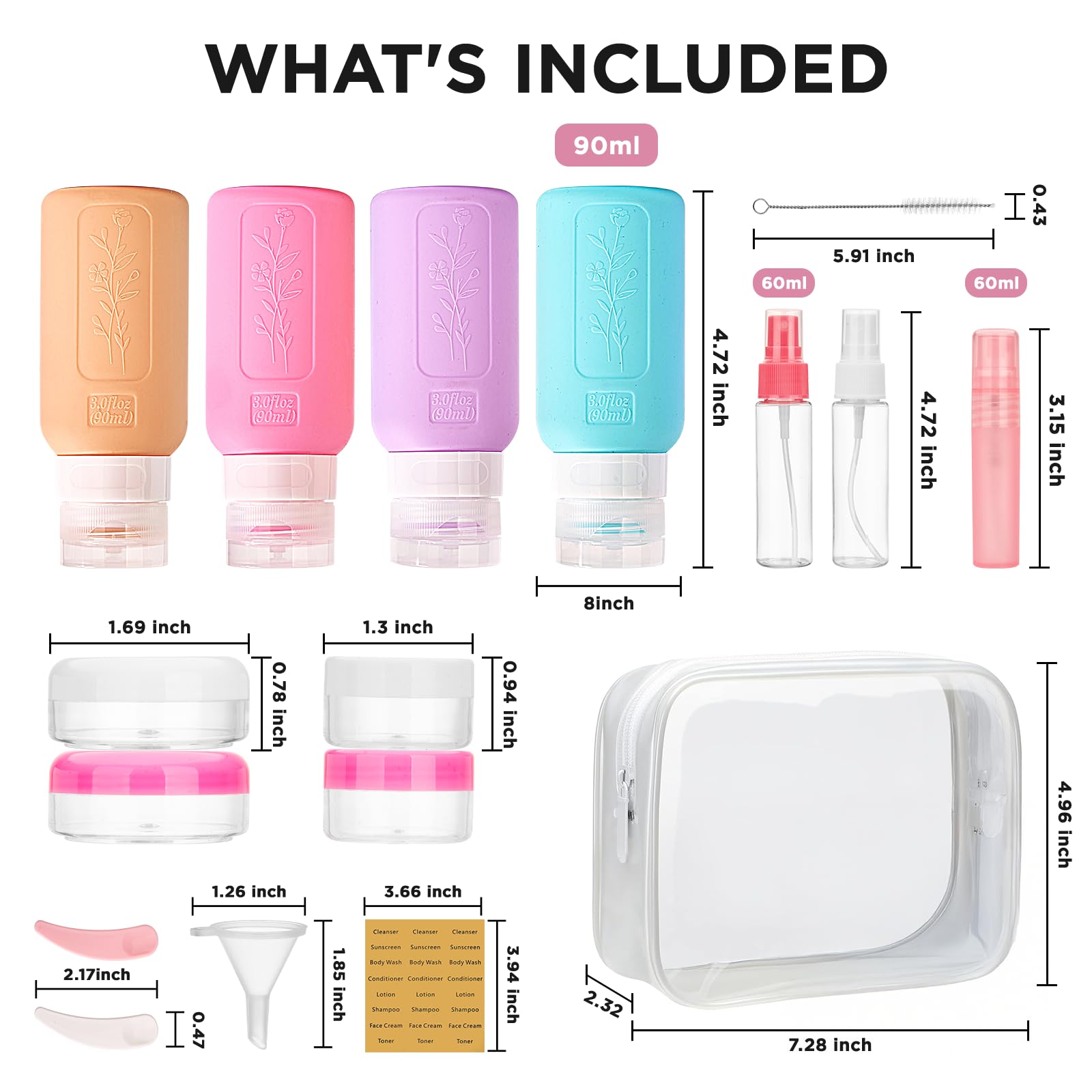 Yamyone Travel Bottles For Toiletries, Tsa Approved Travel Bottle 3Oz Shampoo Travel Container, Bpa Free Leak Proof Travel Tubs