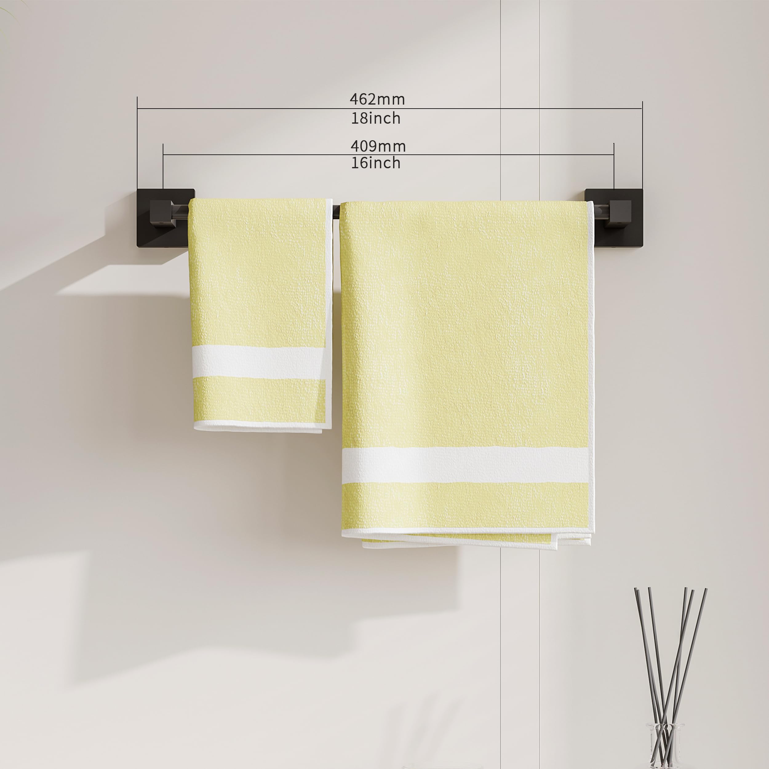 Ruacq Matte Black 16 Inch Single Towel Bar Square Bath Towel Holders Bathroom Towel Rack Sus304 Stainless Steel Modern Wall Moun