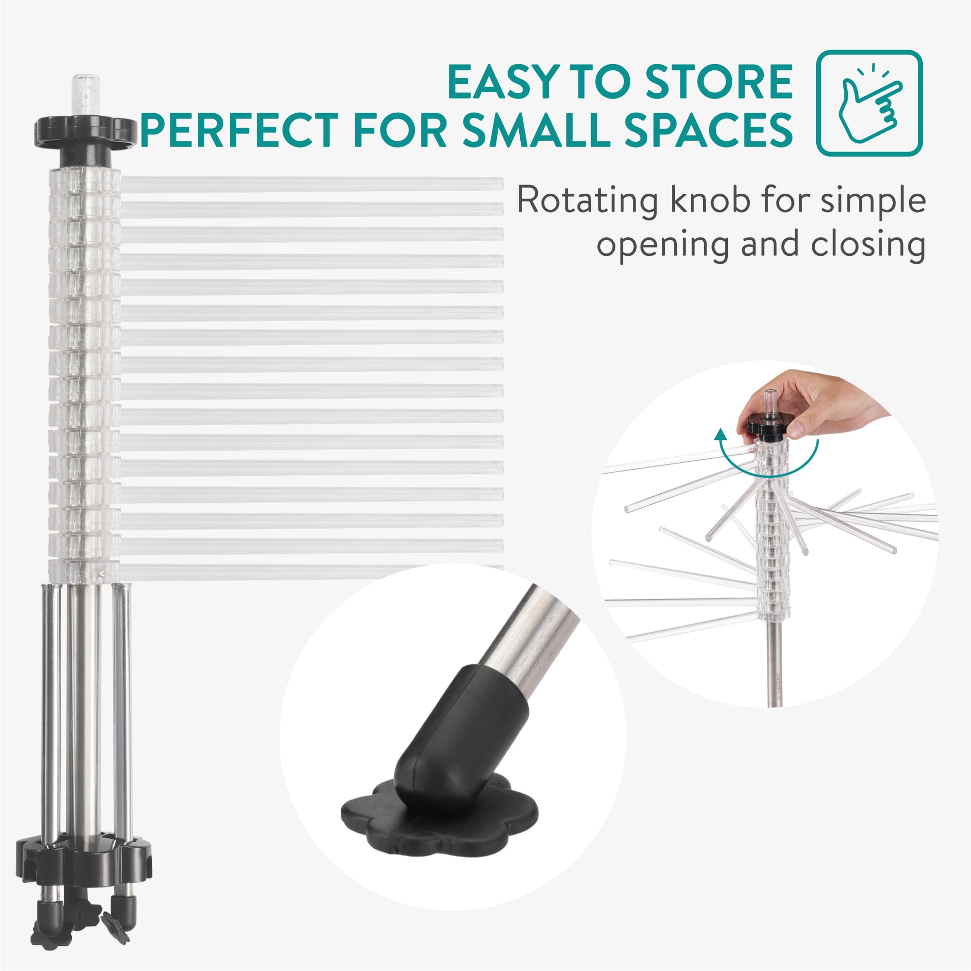 Navaris Collapsible Pasta Drying Rack - Tall Compact Spaghetti Noodle Stand with 16 Plastic Rods - Fresh Pasta Making Accessories - up to 2 kg (4.5 lbs) - Clear