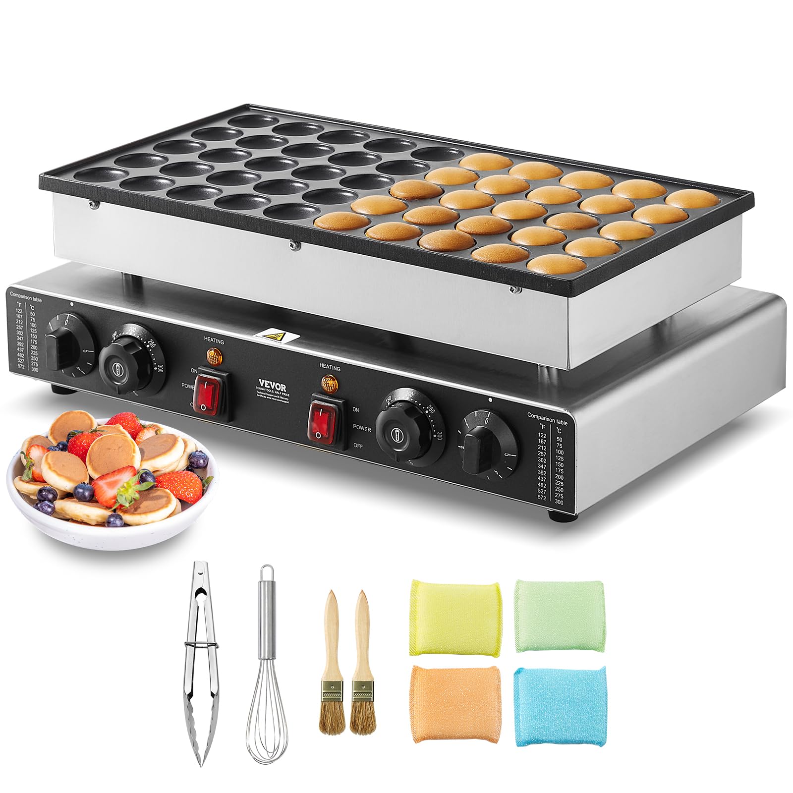 VEVOR 110V Mini Dutch Pancake Baker, 50PCS 1700W Commercial Electric Nonstick Waffle Maker Machine, 1.8 Inches Pancake Maker wit