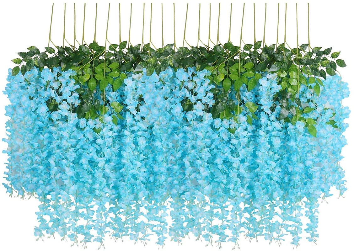 Mundeya Artificial Hanging Wisteria Flower Vine, Sky Blue - Pack Of 6