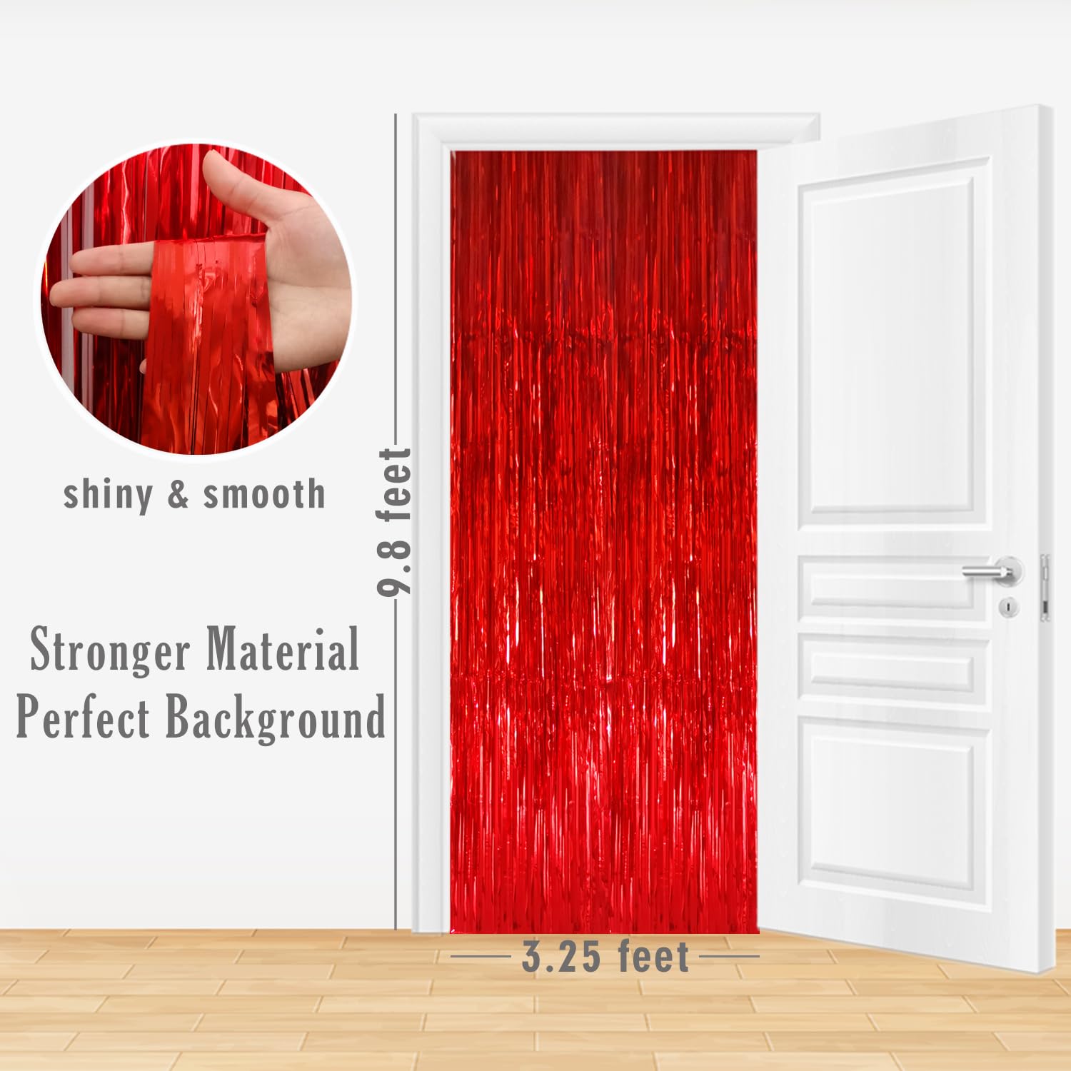 GOER 3.2 ft x 9.8 ft Metallic Tinsel Foil Fringe Curtains Party Photo Backdrop Party Streamers for Birthday Graduation New Year Eve Decorations Wedding Decor (1 Pack  Red)