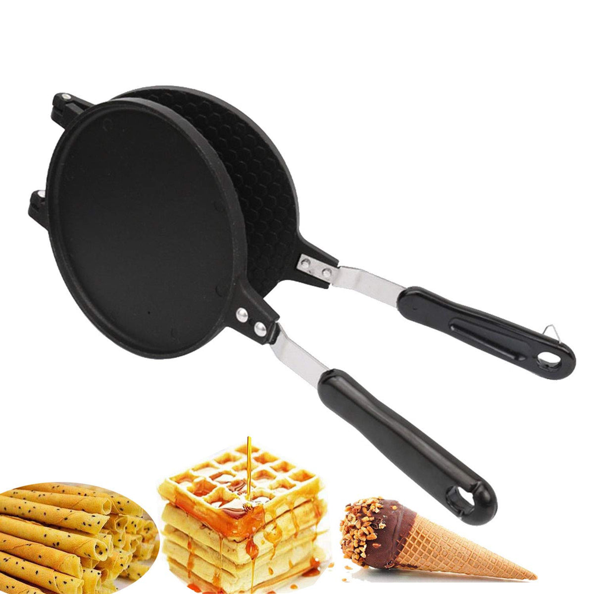 Zeeneek Waffle Cone Maker, Waffle Irons Baking Pan, Double Sided Pancake Maker Multifunctional Crisp Omelet Pan Egg Roll Maker M