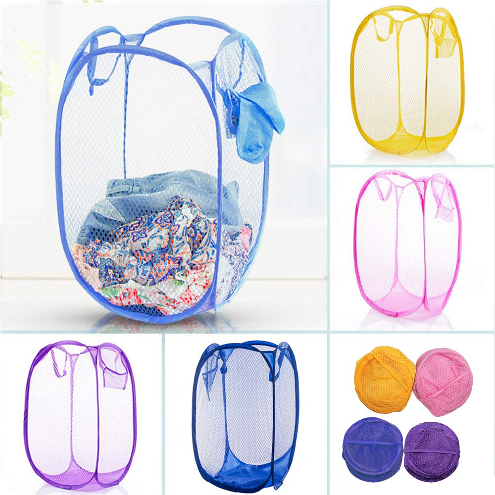 Qtopun Mesh Popup Laundry Hamper Foldable Laundry Basket Portable Dirty Clothes Basket Collapsible Dirty Clothes Hamper For Bedr