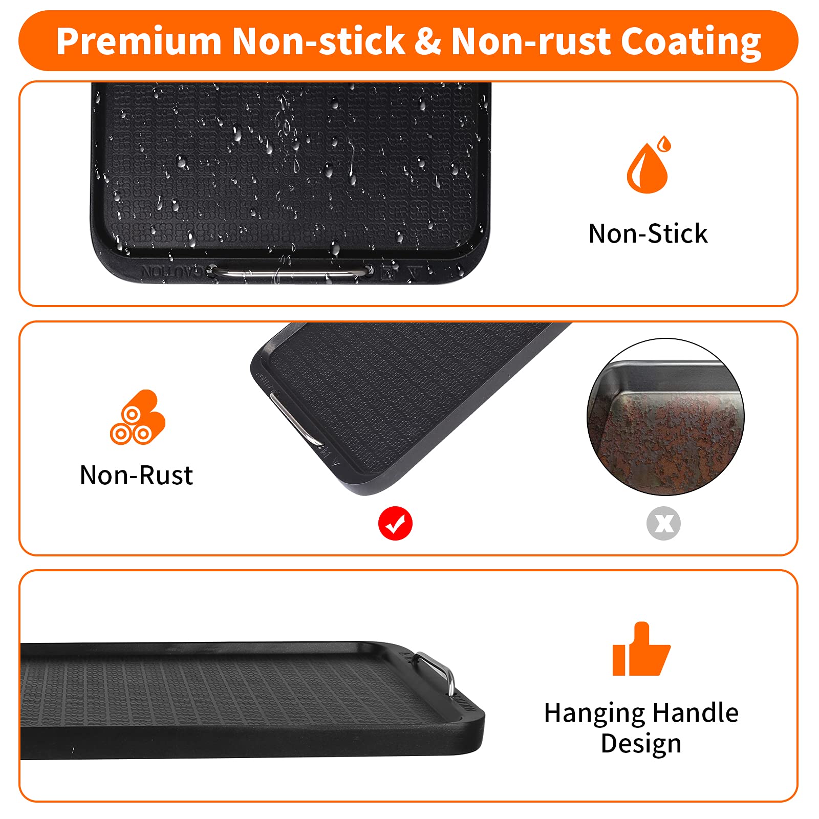 Flat Top Griddle For Stovetop, Non-Stick Griddle Grill Pan, Stove Top Grill,14.96'' X 8.66'', Works With Power Xl,Chefman, Carl
