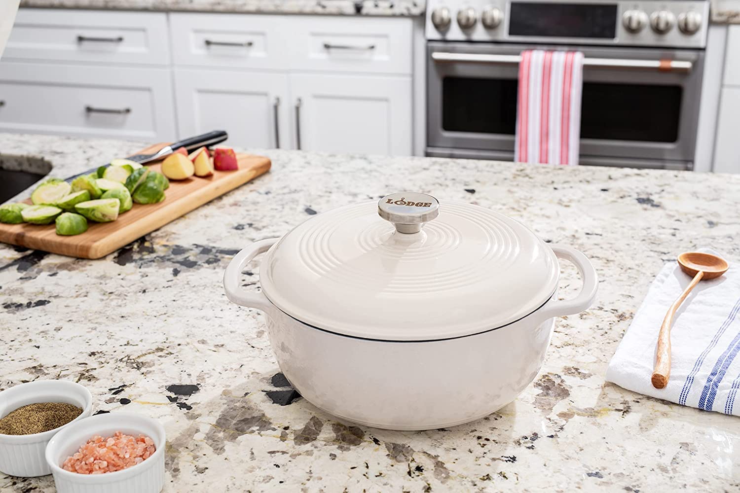 Lodge 7.5 Quart Enameled Cast Iron Dutch Oven With Lid - Dual Handles - Oven Safe Up To 500 F Or On Stovetop - Use To Marinate,