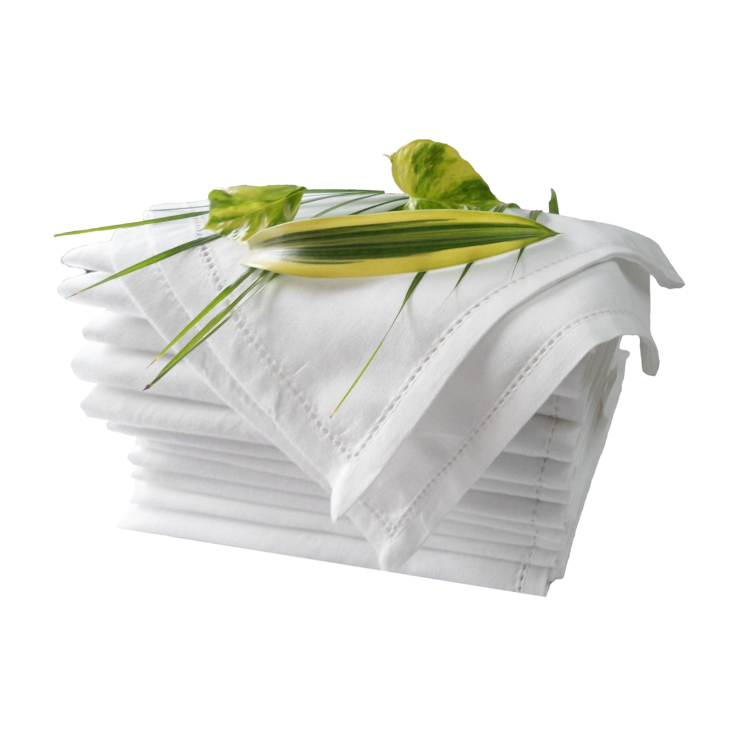 100% White Cotton Cloth Dinner Napkin 20X20, Hemstitched Soft Table Napkins Christmas Parties, Wedding, Restaurant,Thanksgiving