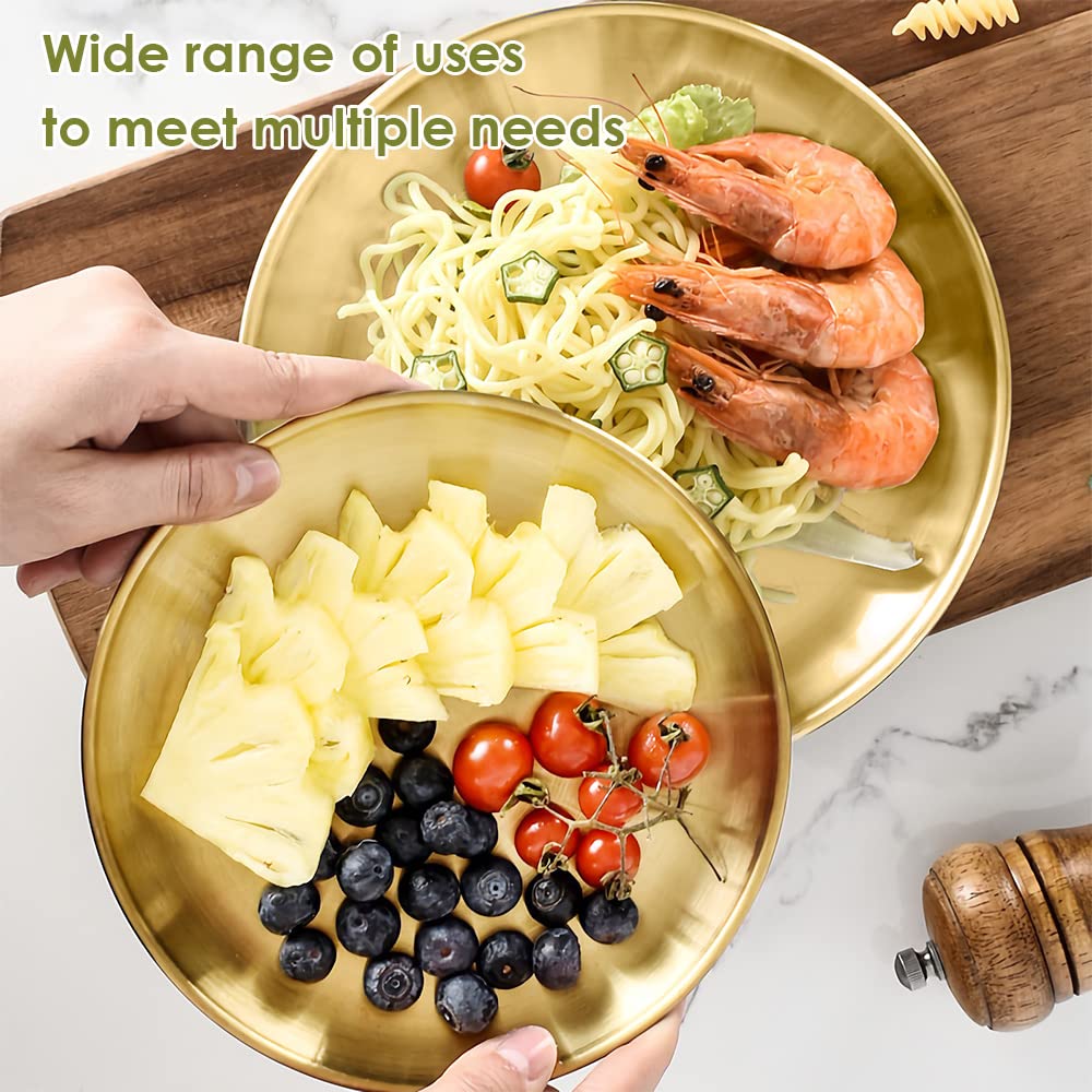 Betinyar 2 Pieces 7.9 Inch Stainless Steel Round Plate, Metal Camping Plates, Stainless Steel Plates, Reusable Metal Dinner Plat