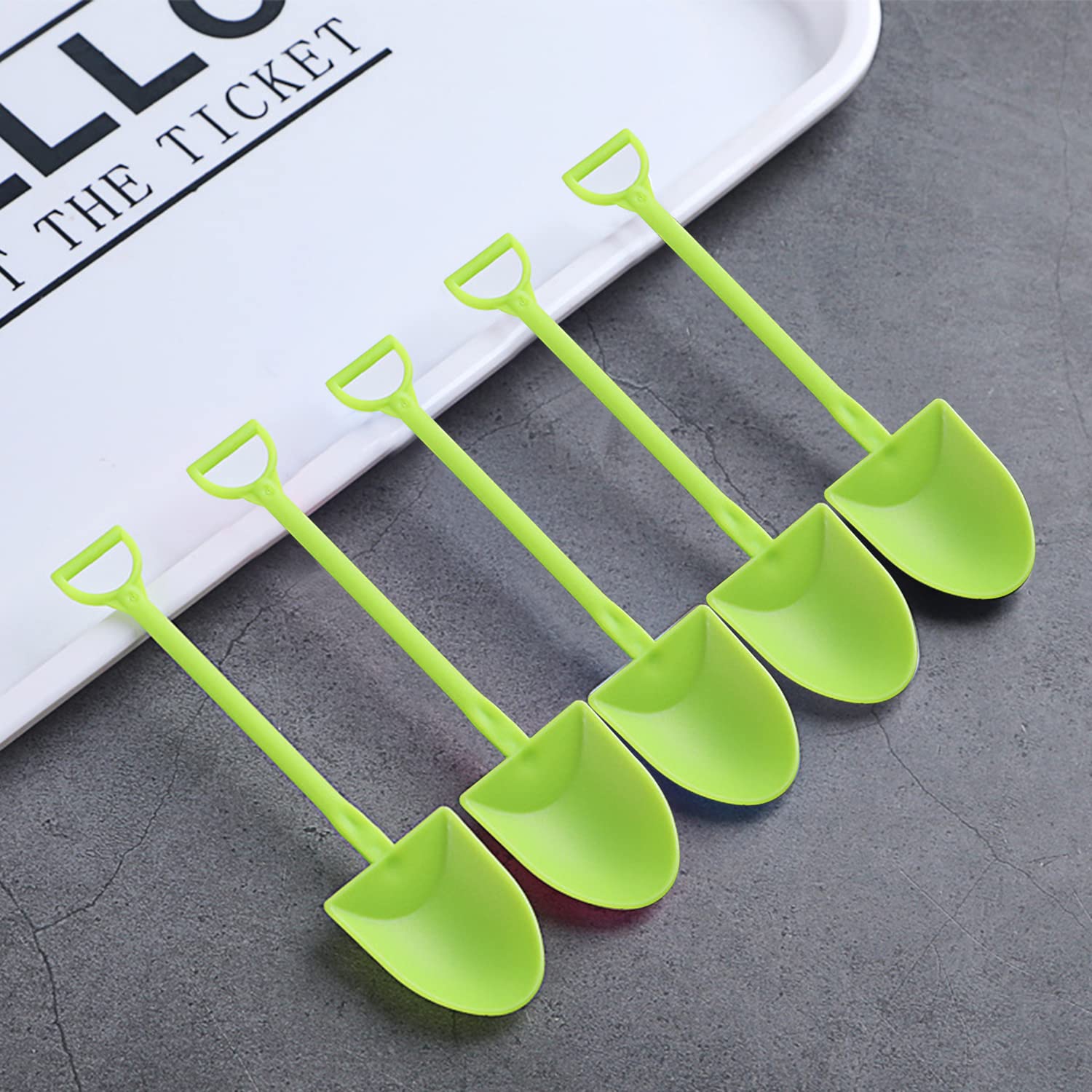 Ouliget Mini Shovel Shape Spoons,Cute Disposable Plastic Dessert Spoons,Ice Cream Dessert Spoon Shovels,100 Pieces,Green,4.7 Inc
