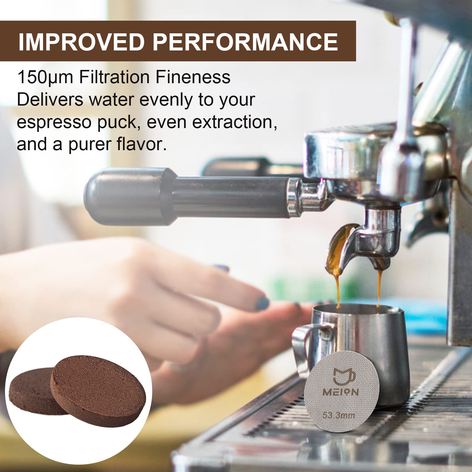 Espresso Puck Screen 53.3Mm Reusable Coffee Filter For Espresso Portafilter Filter Basket 54Mm, 1.7Mm Thickness 150M, 316 Stainl