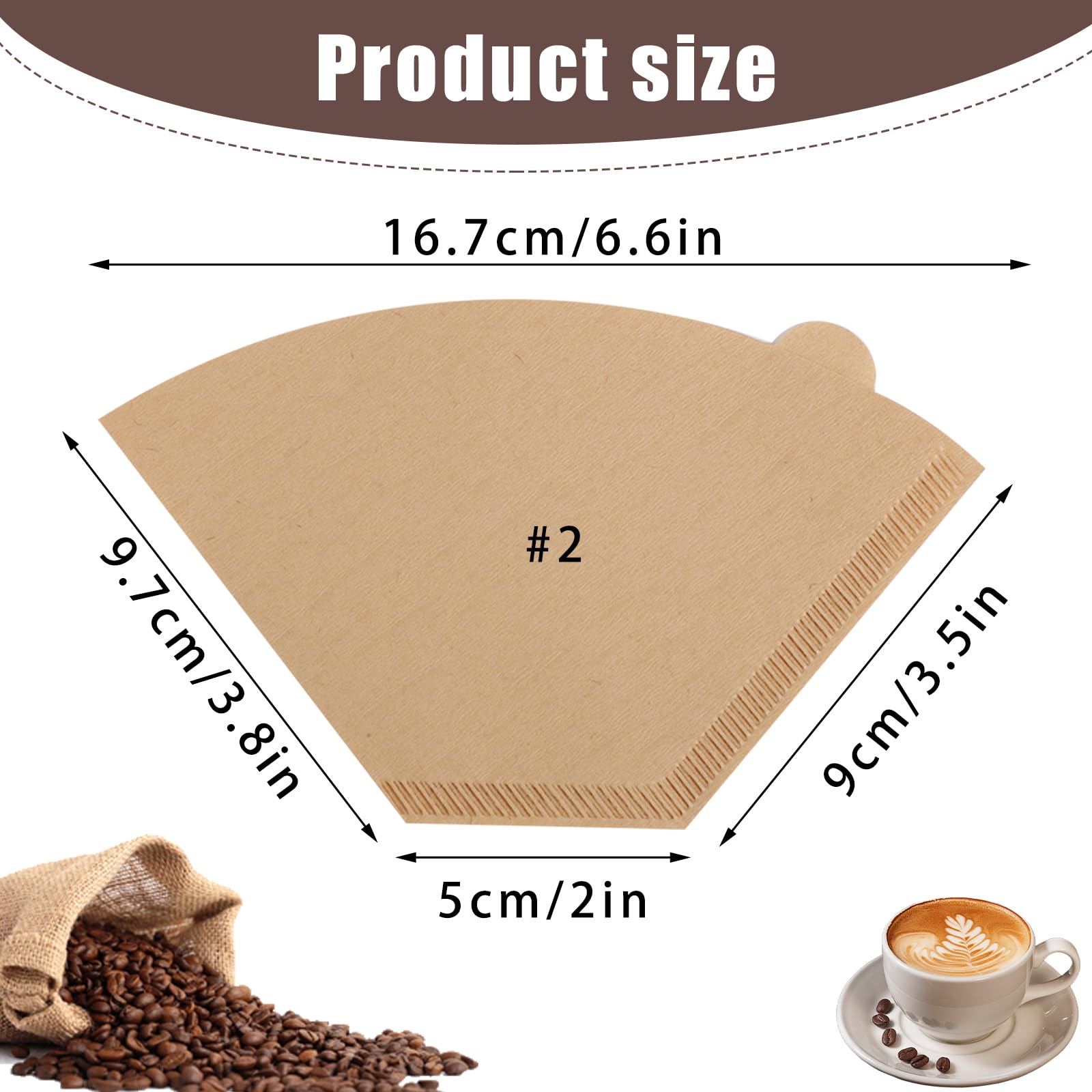 200 Count Coffee Filter #2, 2 Coffee Filters Cone Unbleached Disposable Coffee Filters 2 Cone Paper Fits For Drip And Compatible