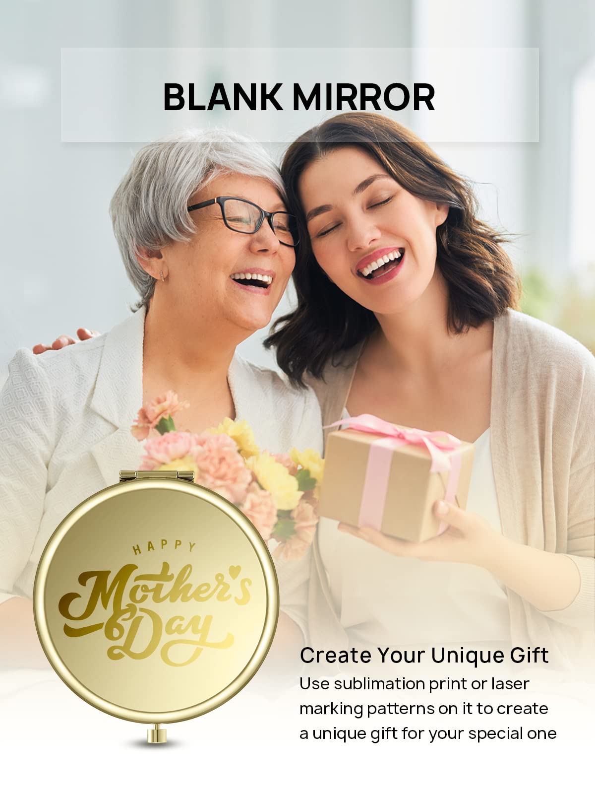 Getinbulk Compact Mirror For Purse, Double-Sided 1X/2X Magnifying Metal Pocket Makeup Mirrors(Round,Gold)