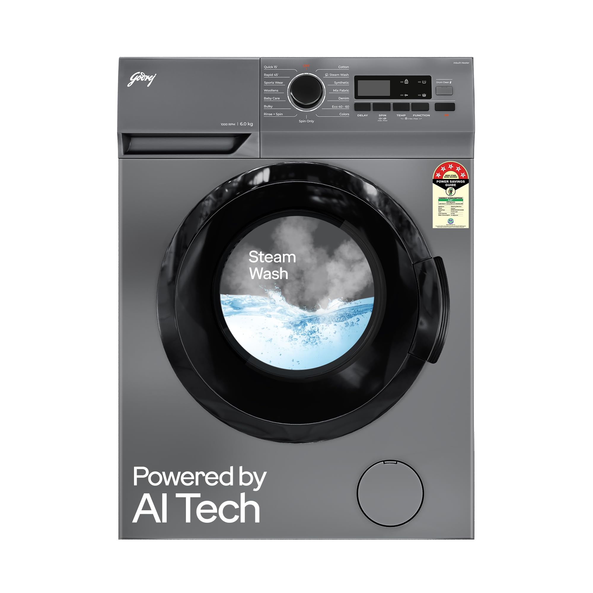 Godrej 6 Kg EcoWash With Steam Wash FullyAutomatic Front Load Washing Machine (2024 Model, Wfeon Arg 6010 5.0, Silver Stream)