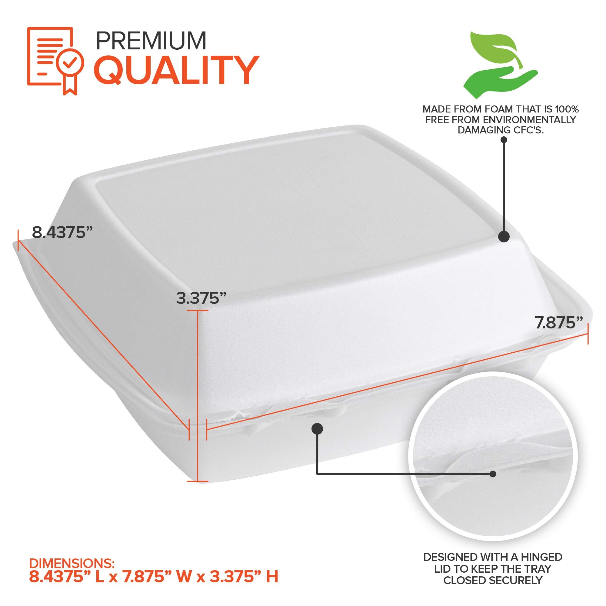 Stock Your Home 8X8 Clamshell Take Out Boxes (25 Pack) Medium 3-Compartment Foam Food Containers Disposable Lunch Container, Res