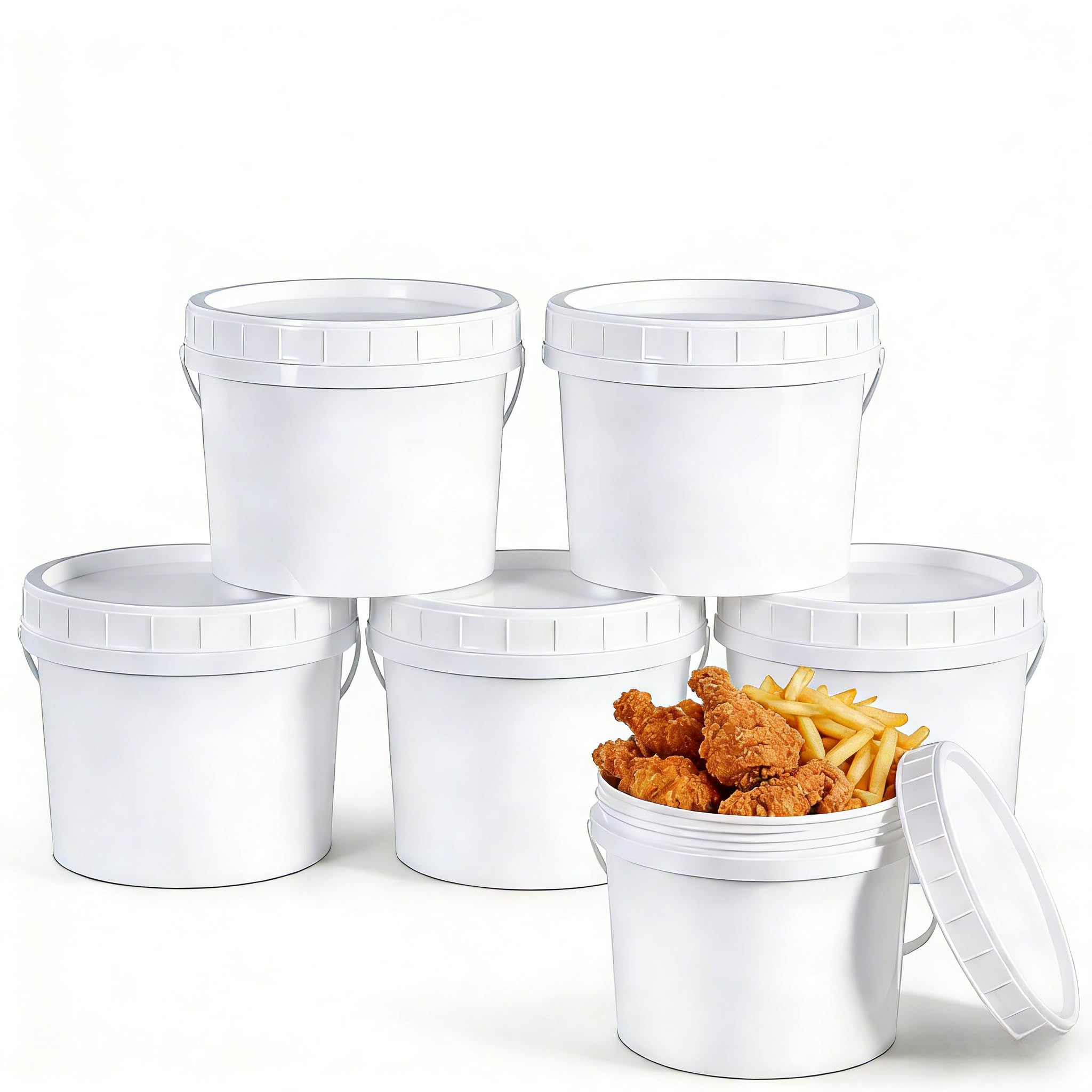 UMETASS 6 Pack 1 Gallon Plastic Buckets with Screw Lids & Handle, Food Grade Storage Containers for Kitchen, Freezer - Reusable 