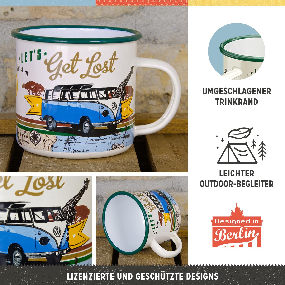 Nostalgic-Art Retro Enamel Cup  12.2 oz  VW Bulli - Let 's Get Lost - VW Bus Gift idea  Camping Mug  Vintage design