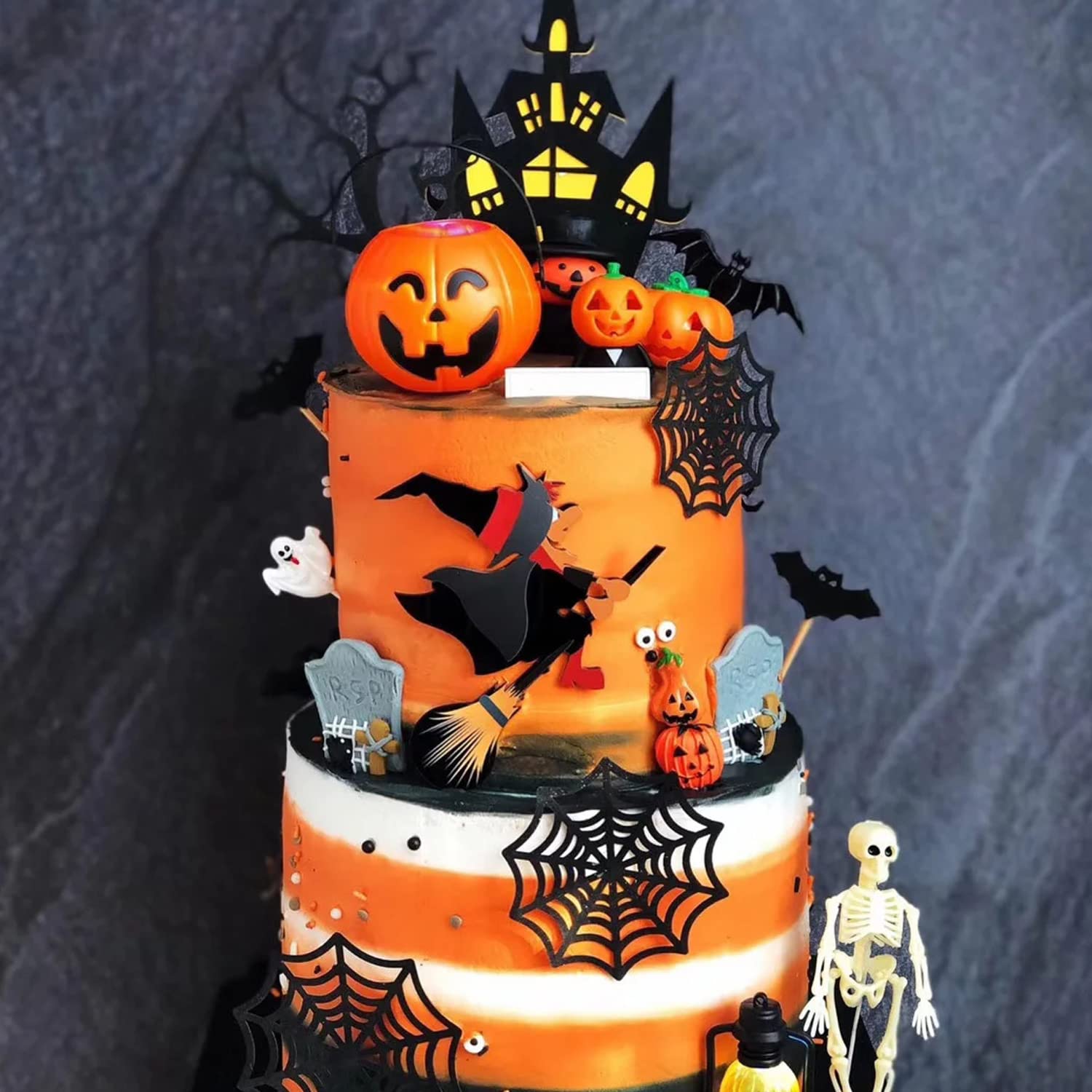 Miyahouse Halloween Fondant Cake Molds Skeleton Head Skull Silicone Mold Spider Bat Pumpkin Ghost Candy Mold For Halloween Cake