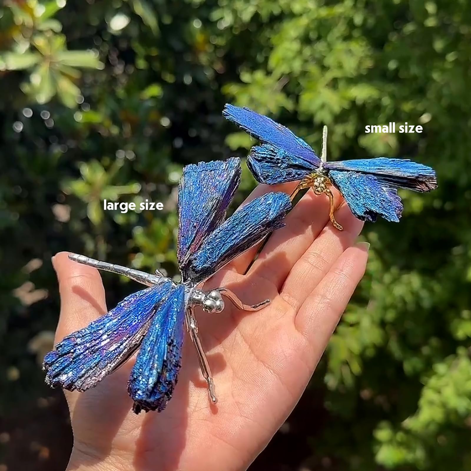 RJINGSHI Dragonfly Statue Natural Electroplated Blue Tourmaline Dragonfly Decor Collection Natural Home Decor Healing Crystals D