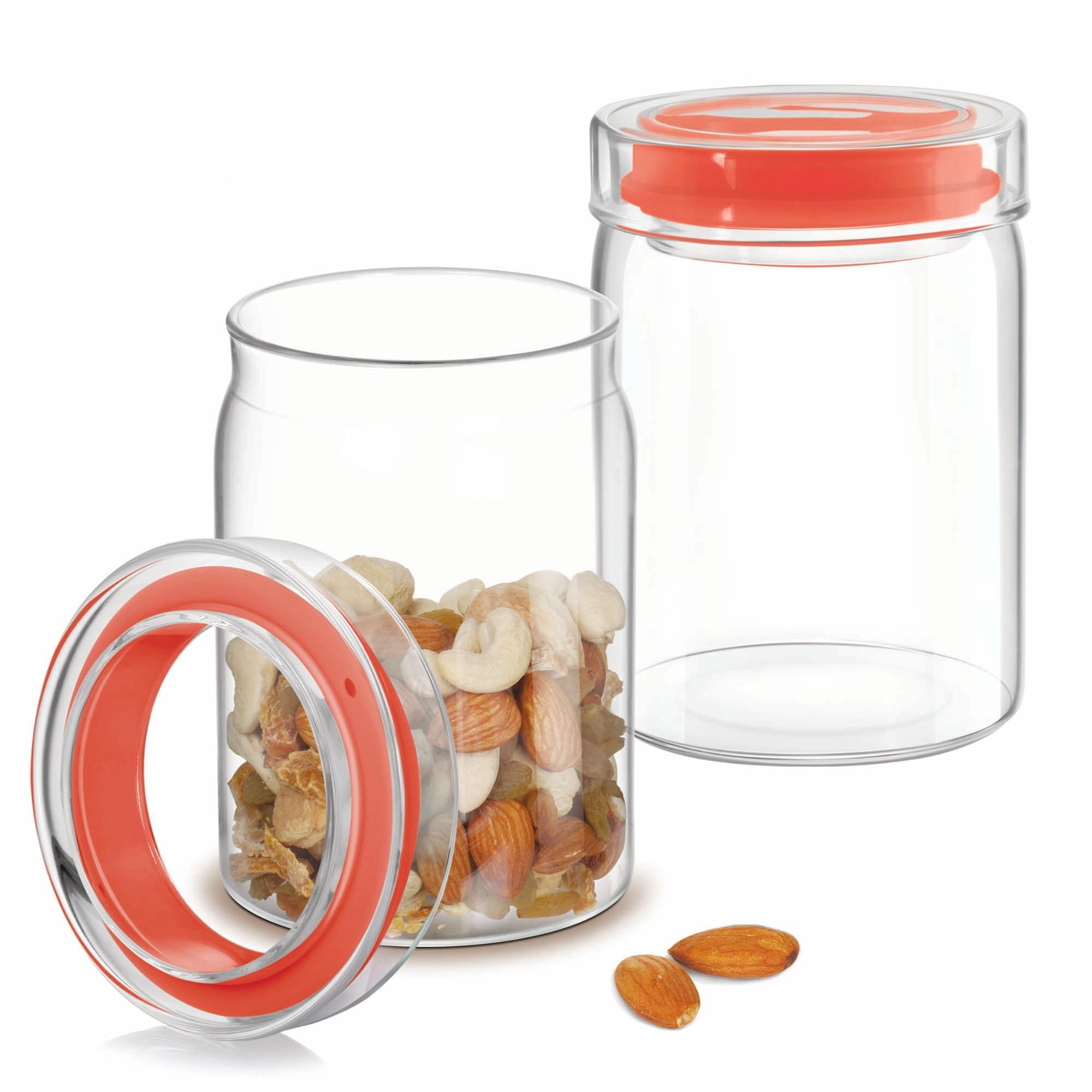 Treo By Milton Alin Jar With Glass Lid, Set Of 2, 800 Ml Each, Transparent |Microwave Safe | Food Storage Container | Snacks, Co