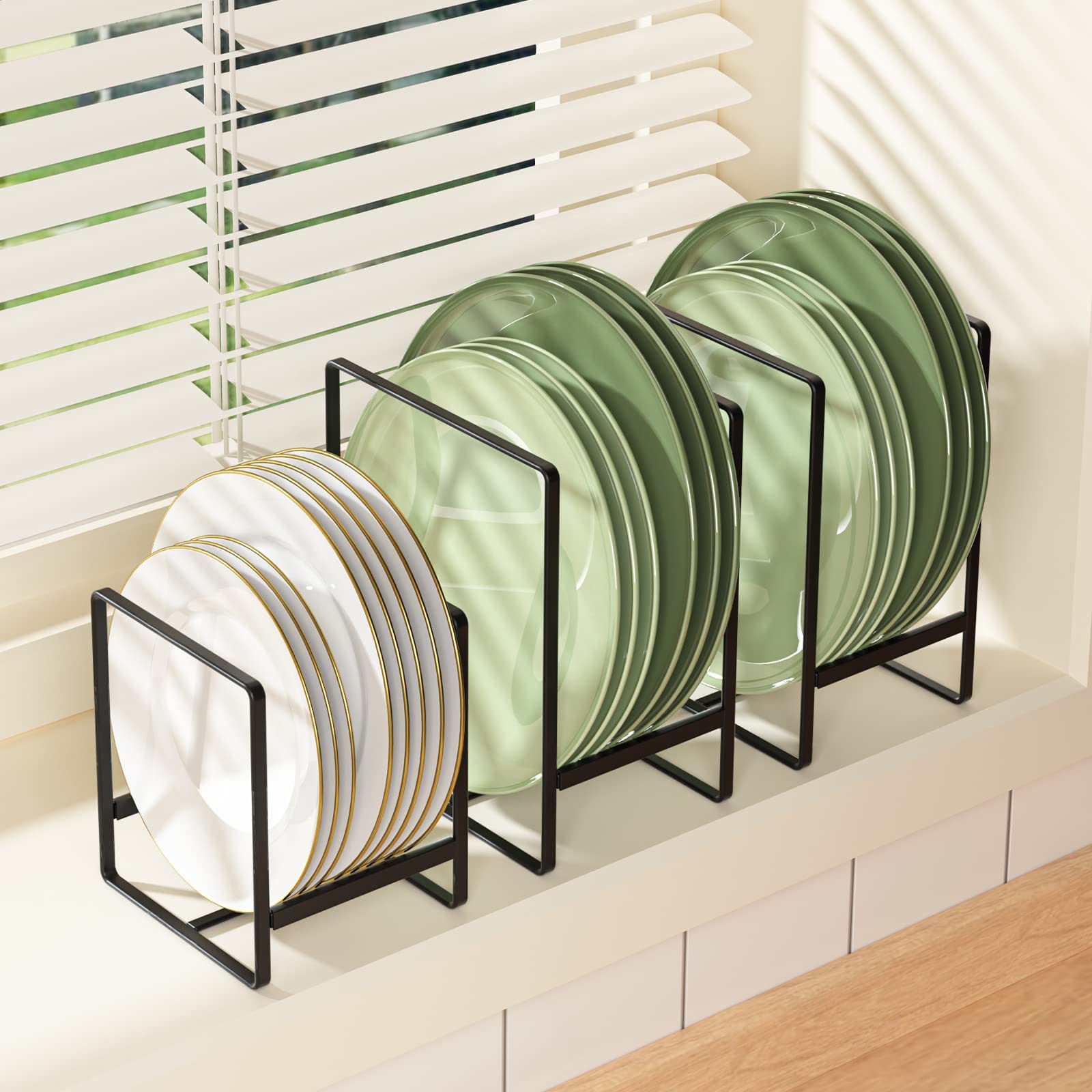Hikinlichi 2 Pack Large Plate Holders Organizers Upright Cabinet Dish Drying Racks Metal Plate Dish Organizers Racks Stands For