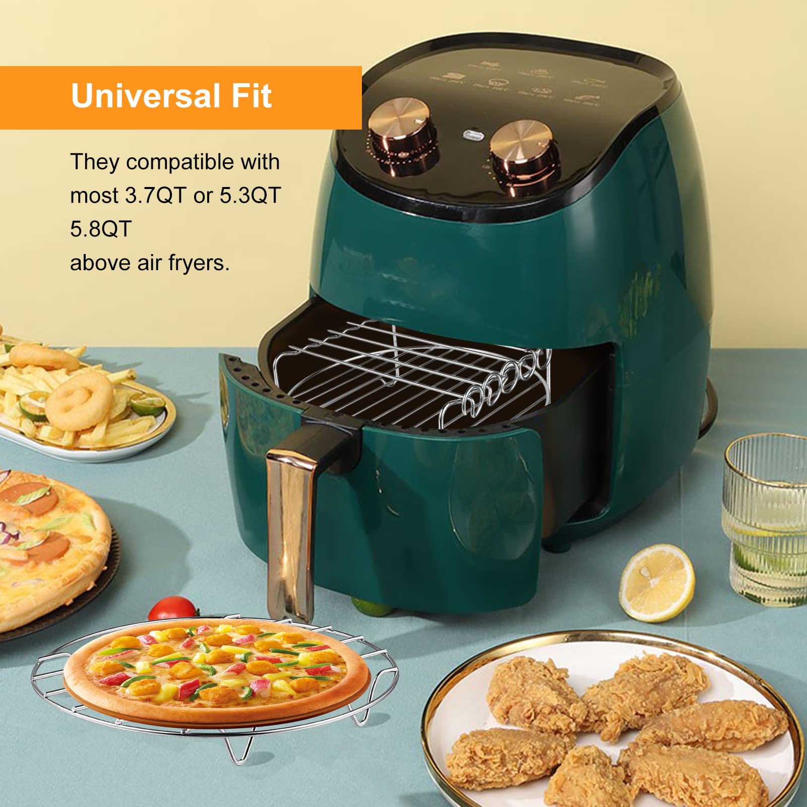 GWY Air Fryer Rack Set of 2, Multi-Purpose Metal Double Layer Wire Rack, 7.8" x 7.8", Dishwasher Safe, Silver for Ninja, Power XL,