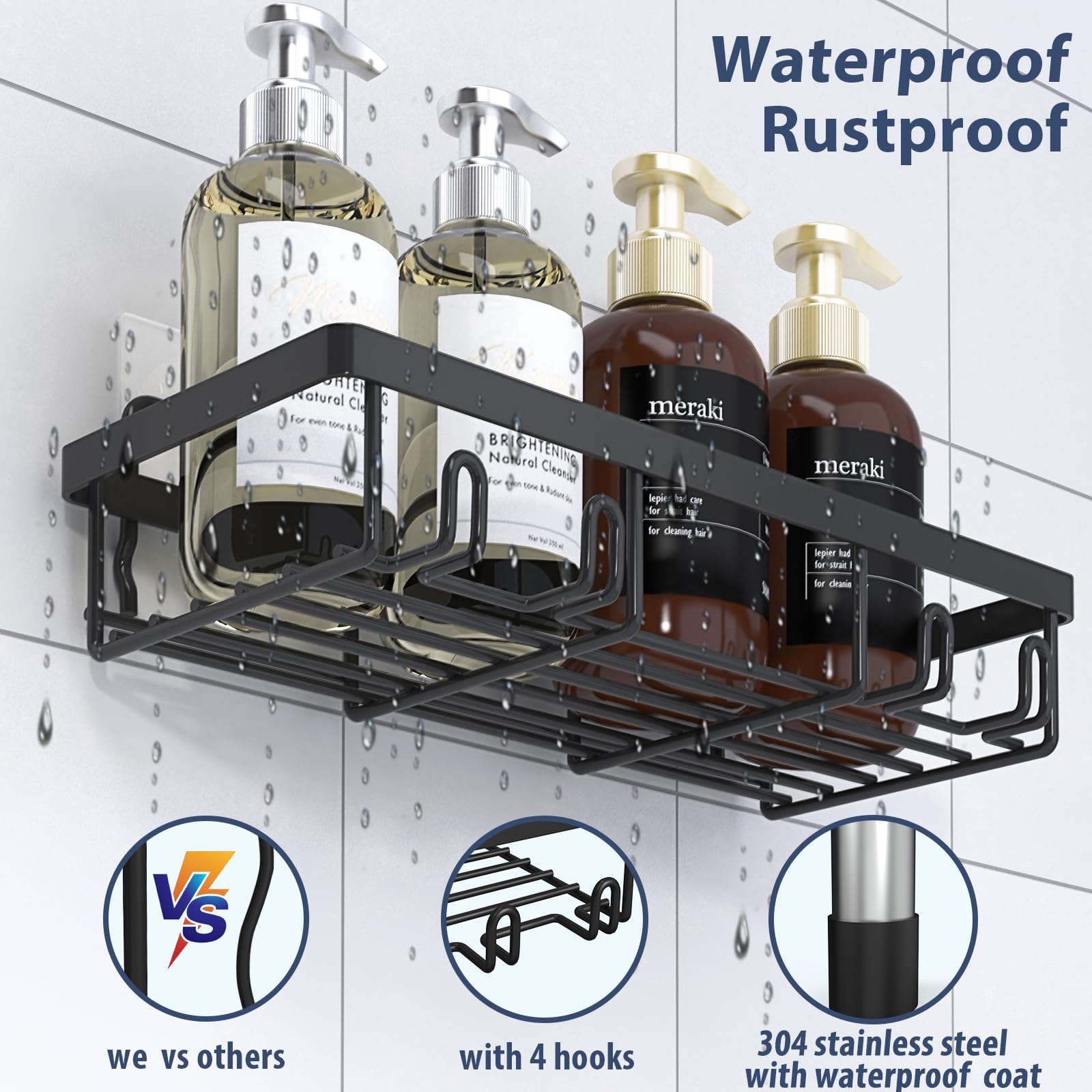 Liuoud Shower Caddy, 5 Pack Shower Organizer Rack For Inside Shower, Self Adhesived Shower Shelf Large Capacity Rustproof Stainl