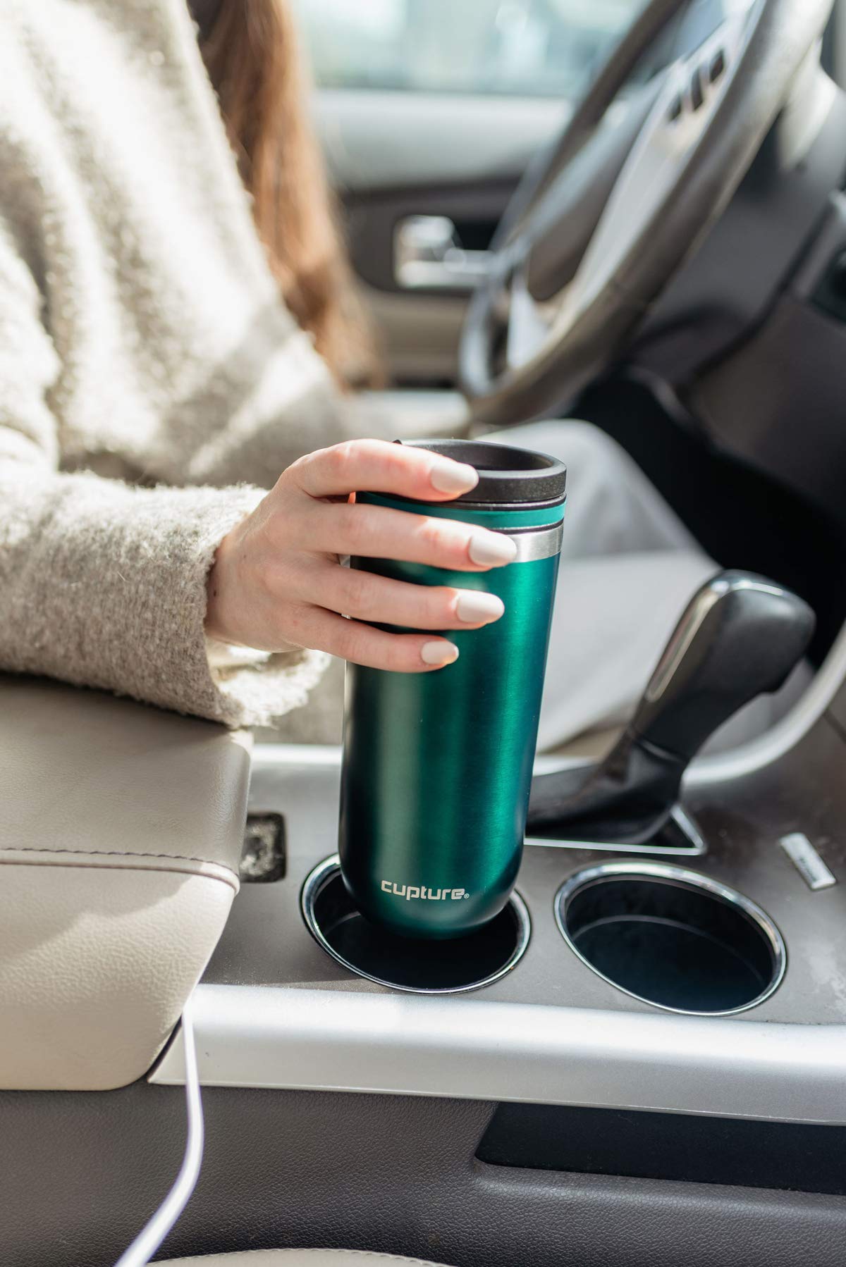 Cupture Twist-Top Vacuum-Insulated Stainless Steel Travel Mug, 16 Oz, Gunmetal Gray