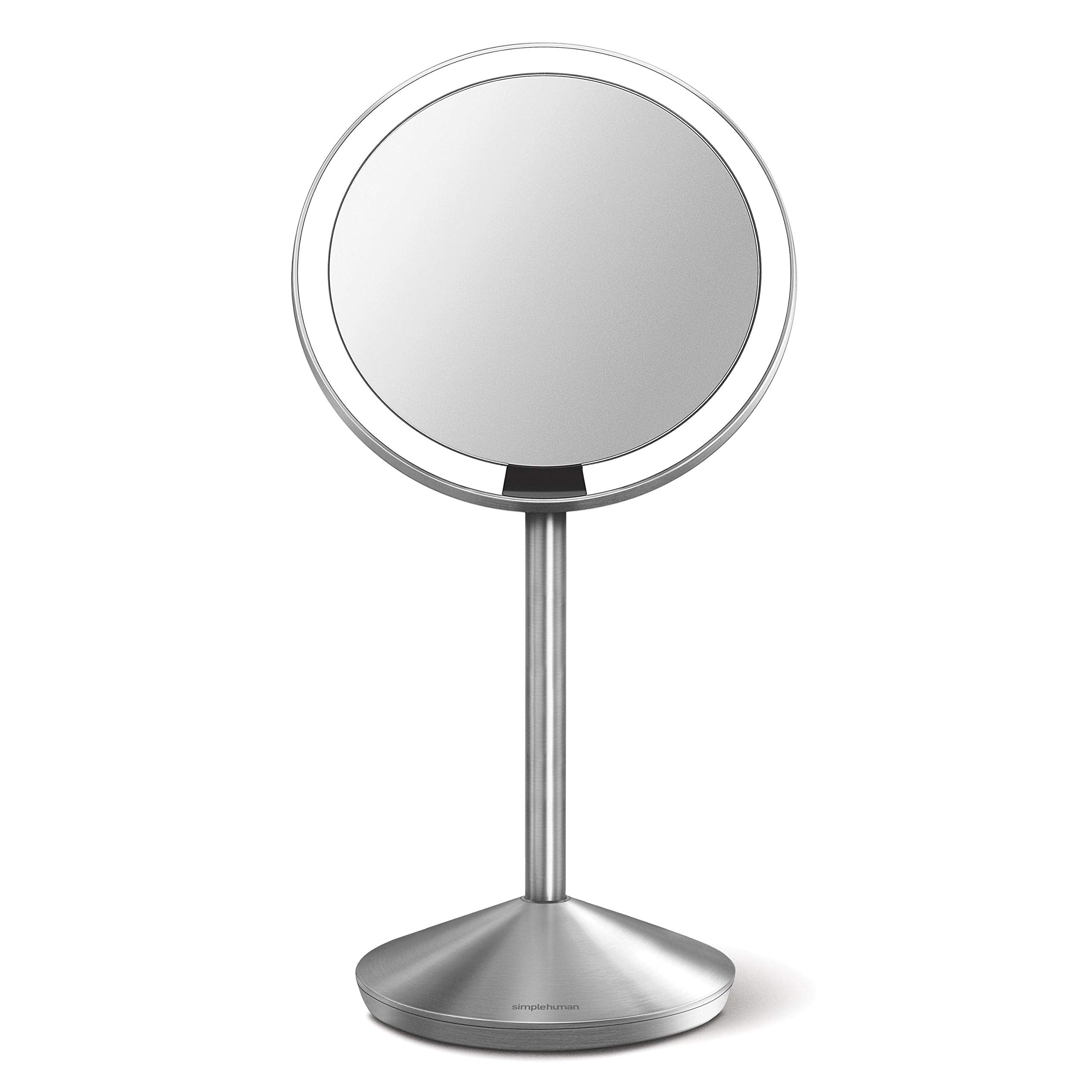Simplehuman 5'' Round Rechargeable Mini Travel Sensor Makeup Mirror, 10X Magnification, Brushed Stainless Steel