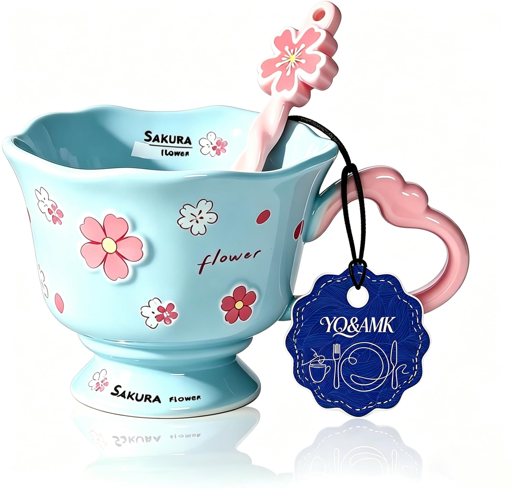 YQ&AMK 12oz Ceramic Cup, Cute Coffee Mug, Strawberry Mug, Aesthetic Coffee Mug, Retro Flower Mug, Ceramic Tea, for Tea Coffee, M