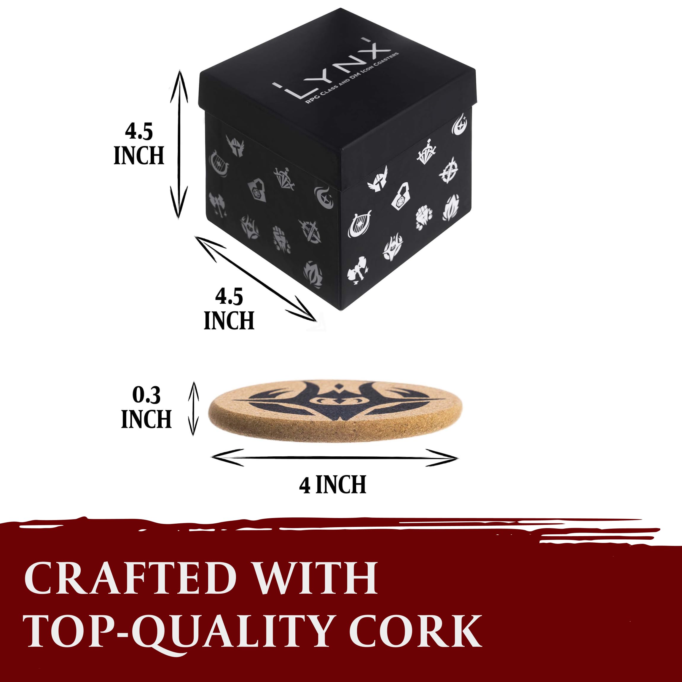 Hq Cork Dnd Coasters - Set Of 12 Class +1 Dm Icon Coasters - Great Nerdy Gift For D&D Players, Gamers, Dm, Men Or Women- Dungeon