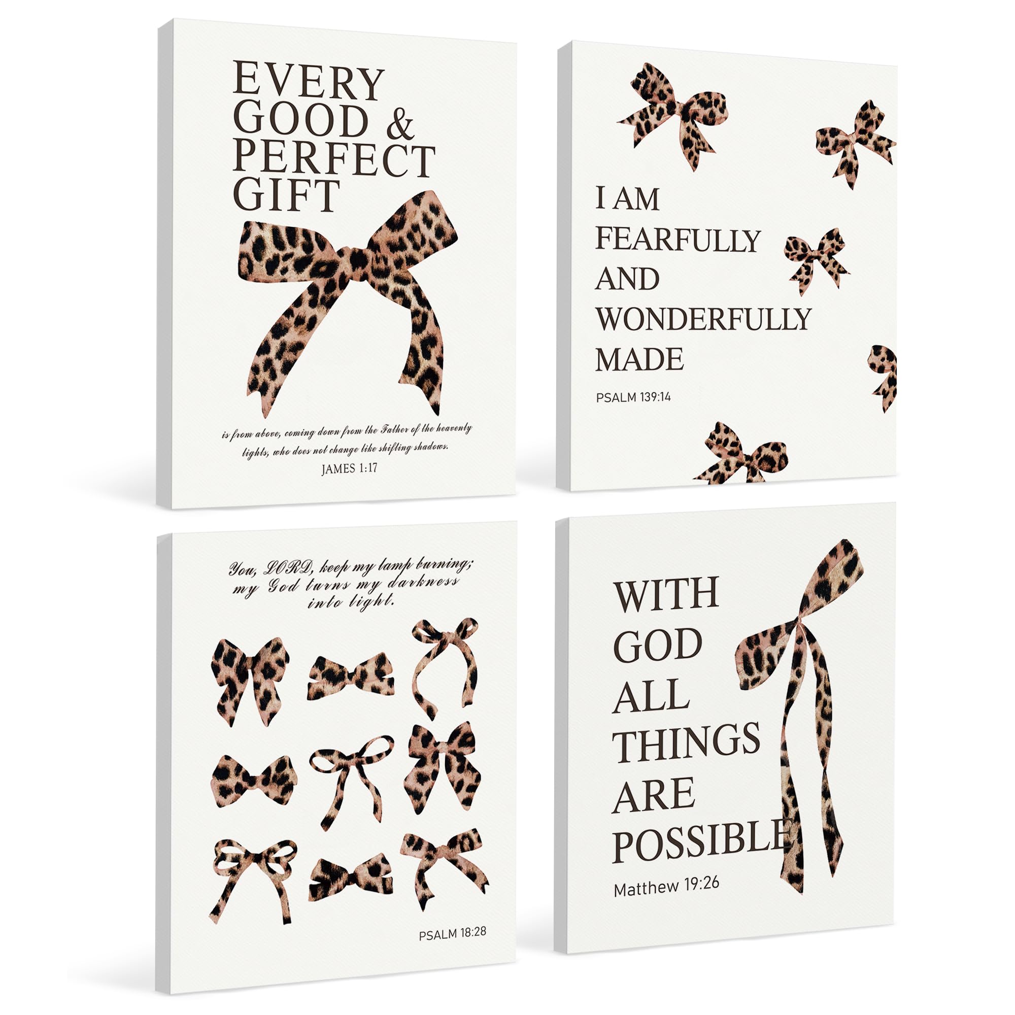 Lartsfro Coquette Leopard Bow Christian Canvas Wall Art Decor Posters Prints, Y2K Cheetah Leopard Bow Room Bedroom Bathroom Dorm