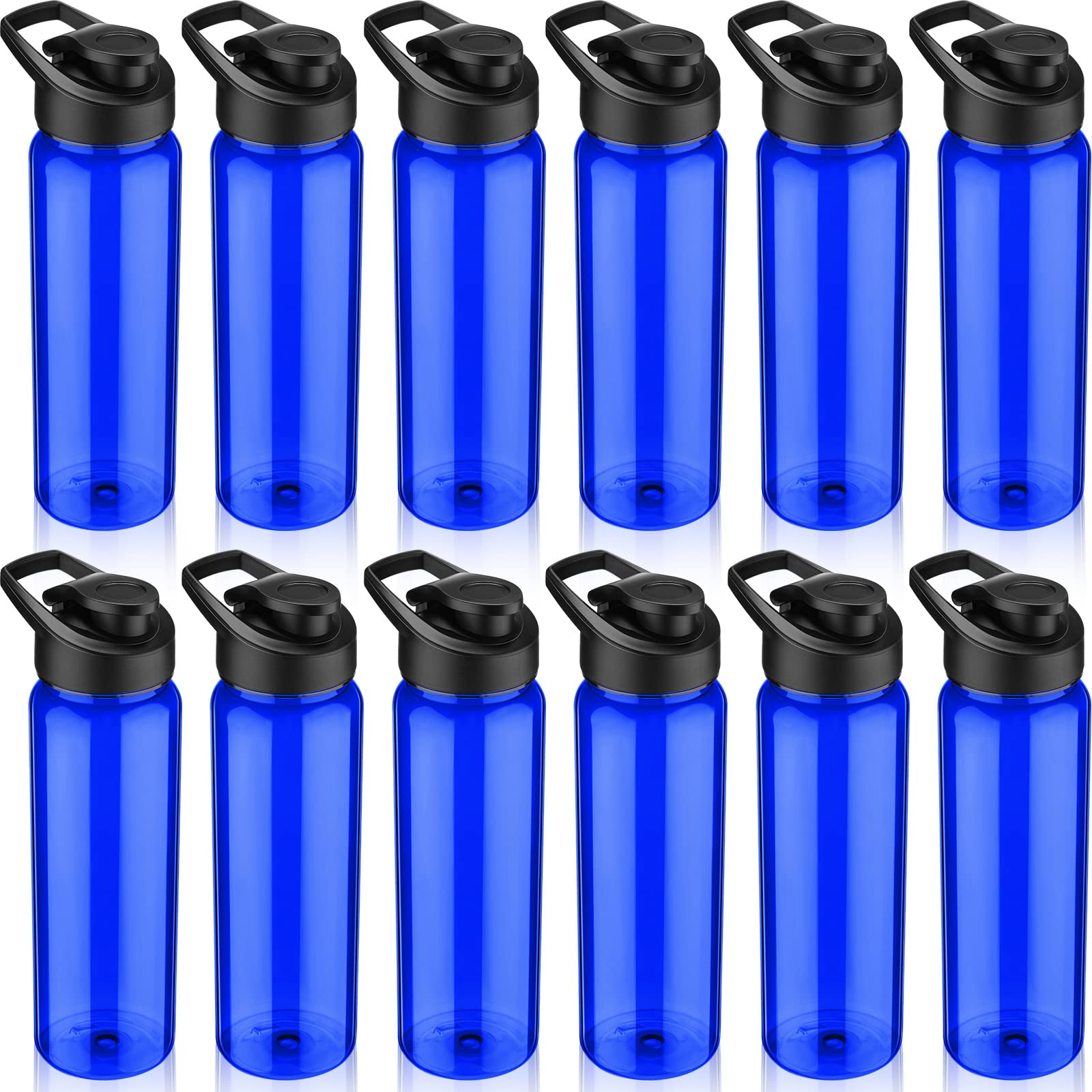 Mimorou 12 Pack Plastic Water Bottles 24 oz Blue Clear Water Bottles Bulk Reusable Sports Water Bottles with Spill Proof Lids fo