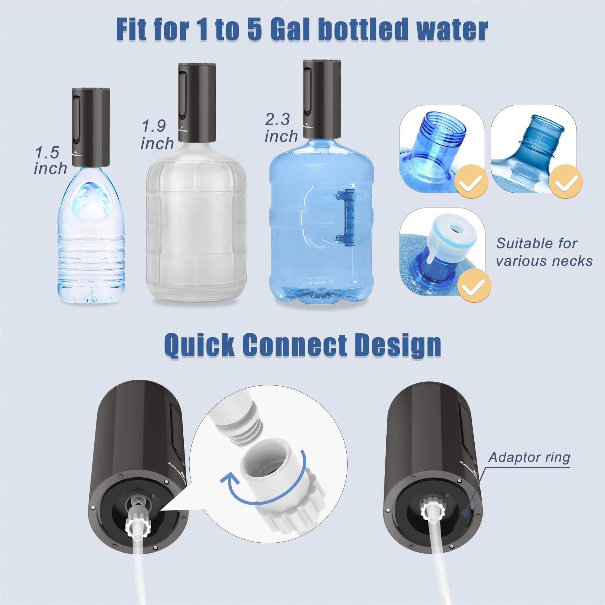 Universal Water-Bottle Pump Dispenser 5-Gallon: KitchenBoss Foldable Automatic Water Bottle Pump  Portable Electric Drinking Water Pump USB Charging 1-5 Gallon Water Bottle Switch Onyx Black