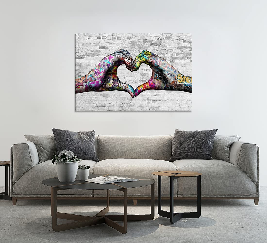 Zlove Love Heart Hands Canvas Wall Art Graffiti Painting Prints Romantic Pictures Artwork For Couple Bedroom 24X36Inch