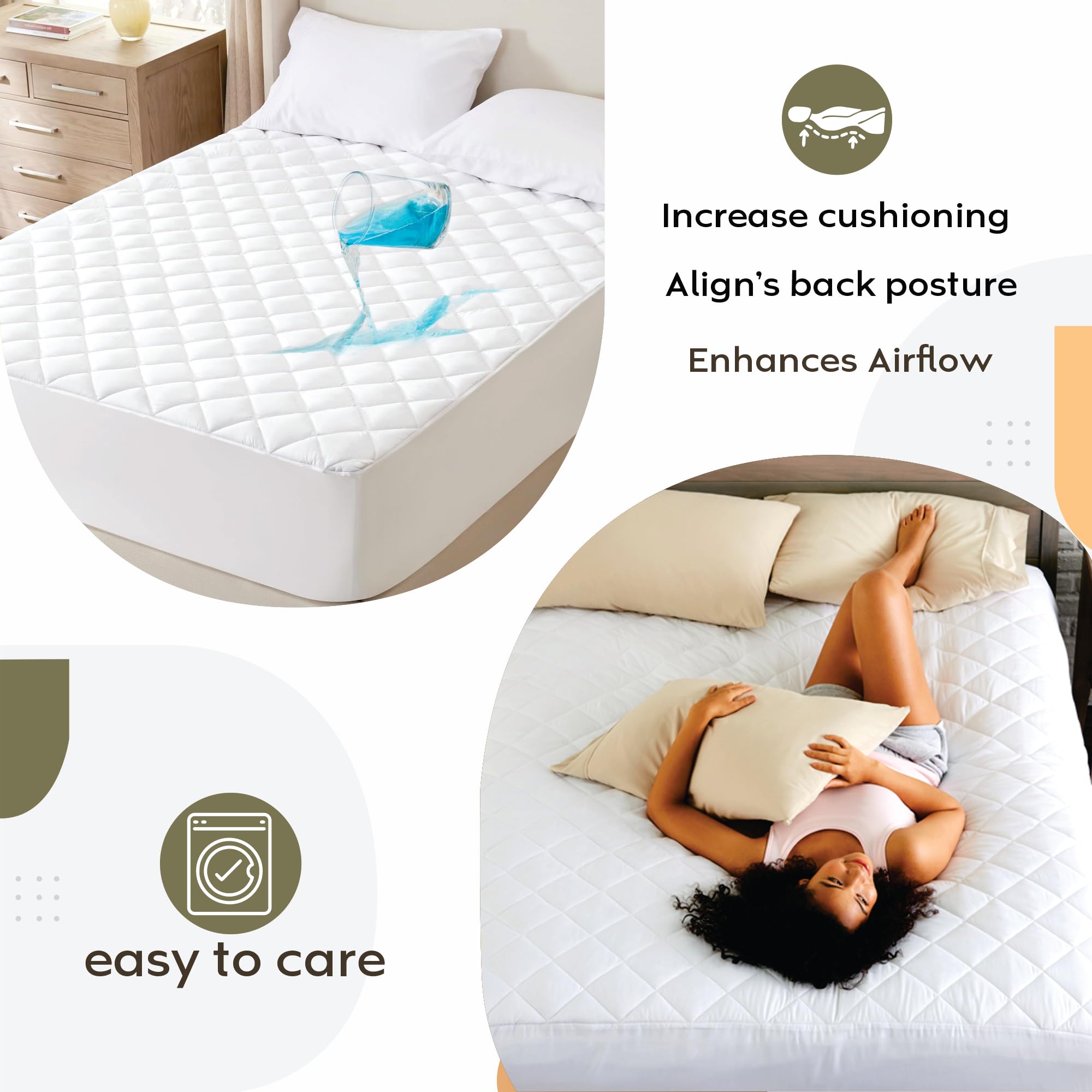 Ayka Waterproof Cotton Quilted Mattress Protector Single Size Breathable Hypoallergenic Noiseless Ultra Soft Fitted Bed Protecto