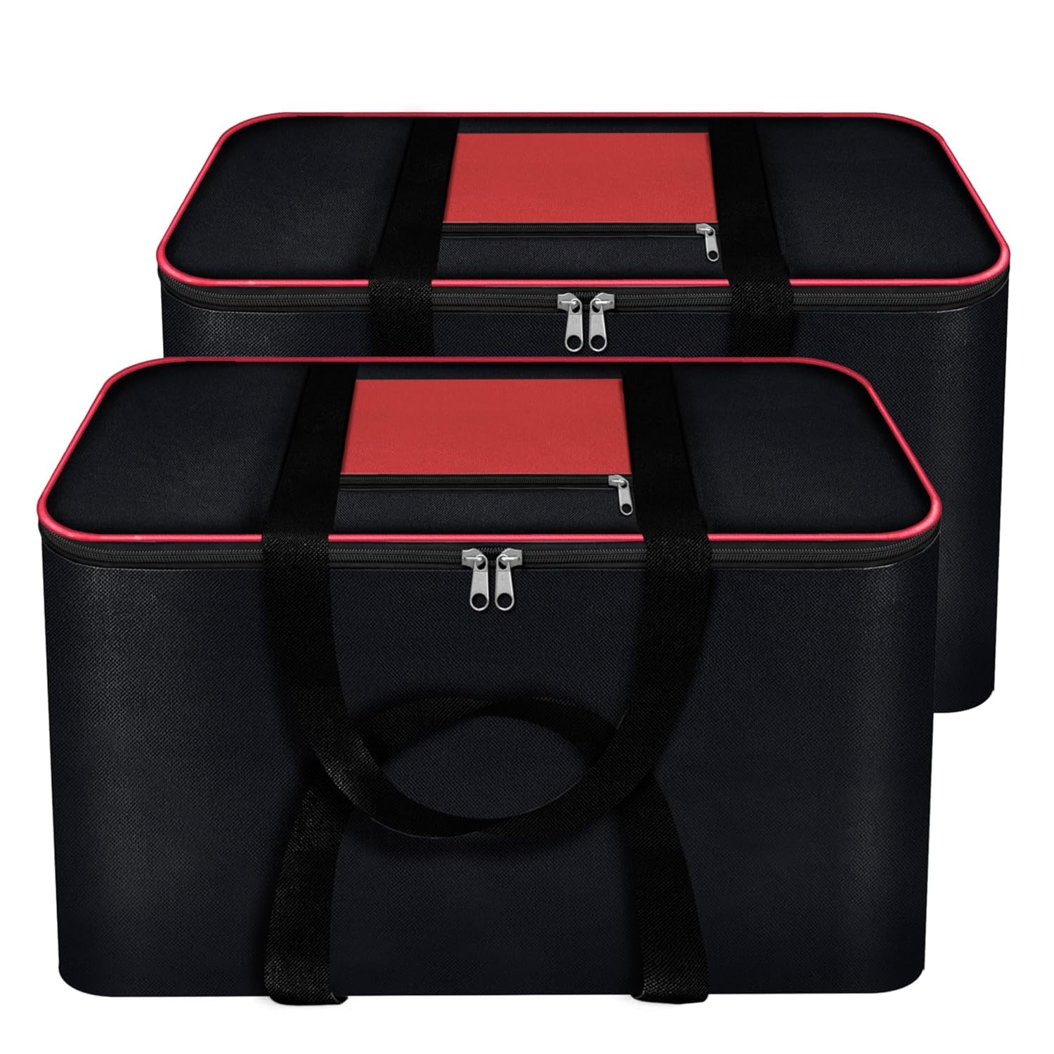 Nylon Big Underbed Storage Bag Moisture Proof Cloth Organiser With Zippered Closure And Handle(Blackred, 54X46X28Cm) Rectangular