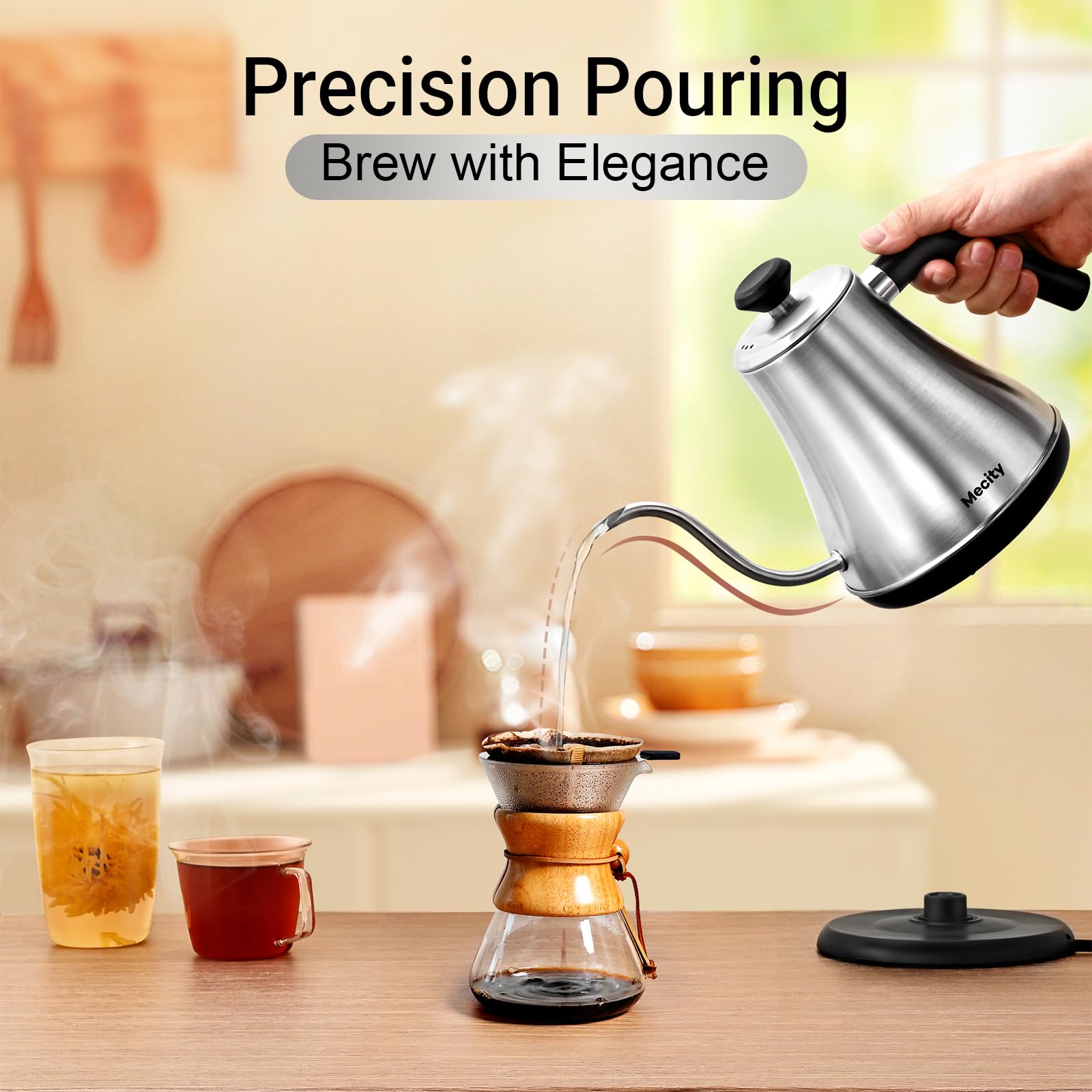 Mecity Electric Kettle Gooseneck Water Kettle Stainless Steel Tea Kettle Water Boiler Fast Heating, Auto Shut Off, 27 Fl Oz, 100