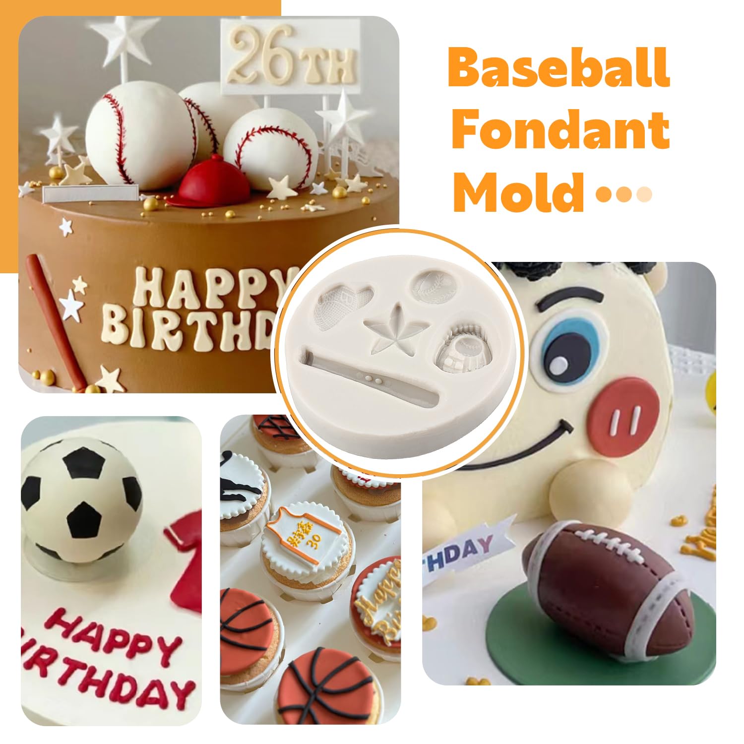 Sijiangmold Baseball Fondant Mold Baseball Softball Glove Silicone Mold For Cupcake Topper Cake Decorating Chocolate Candy Polym