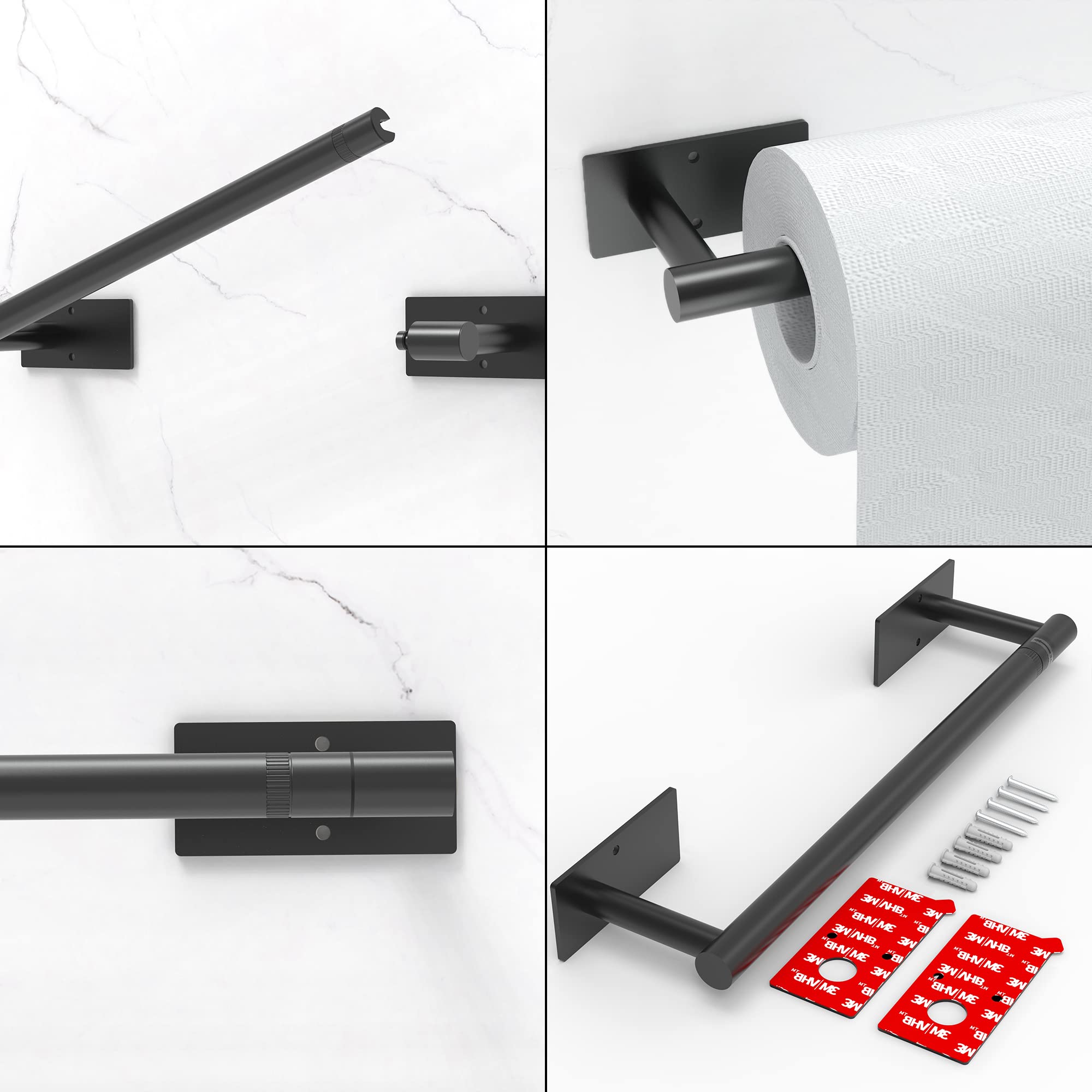 Rarxtr Paper Towel Holder Black, Under Cabinet Paper Towel Holder For Kitchen, Adhesive Paper Towel Roll Rack For Bathroom Towel