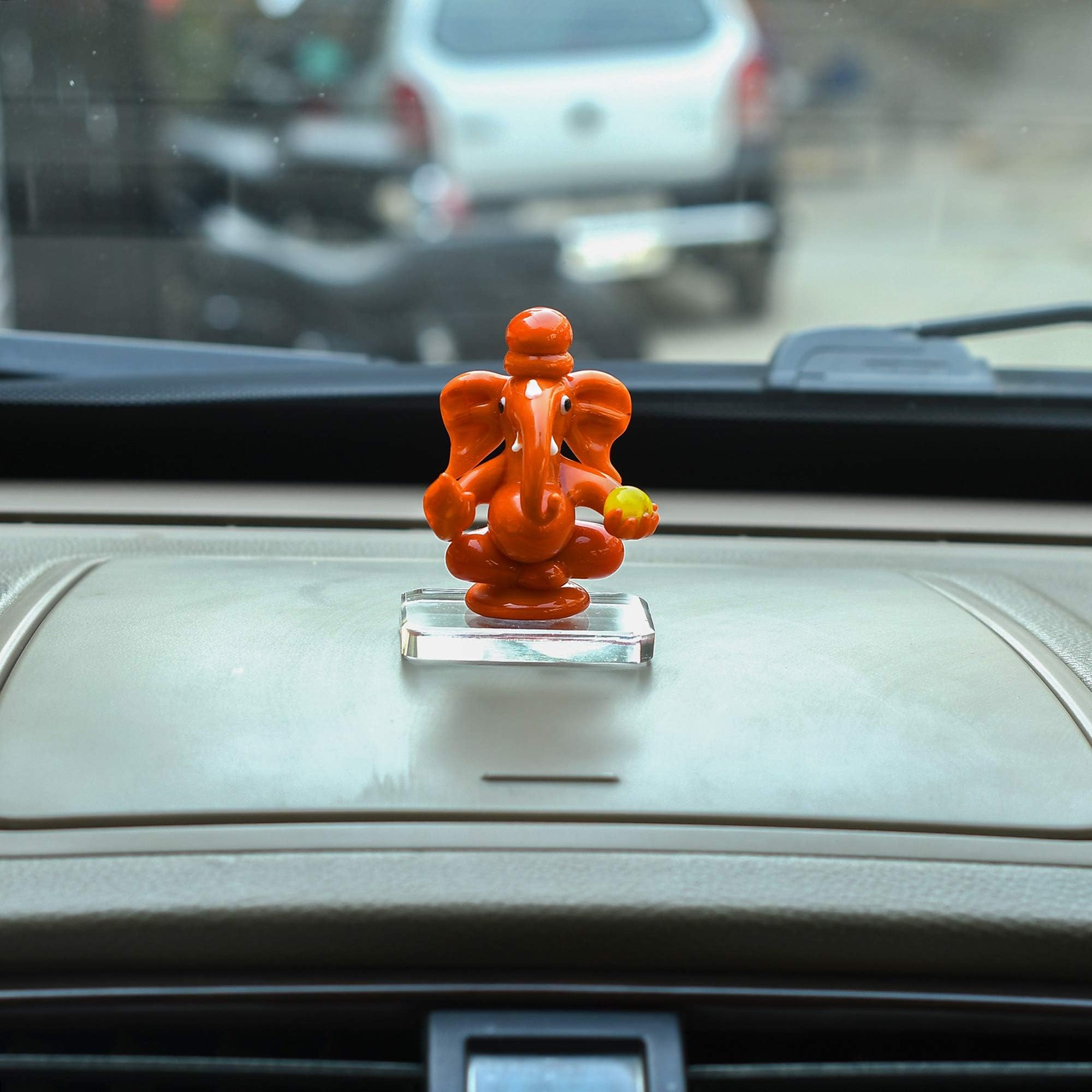 Great Art Glass Ganesh Idol for Car Dash Board (8.5cm x 5 cm, Red)