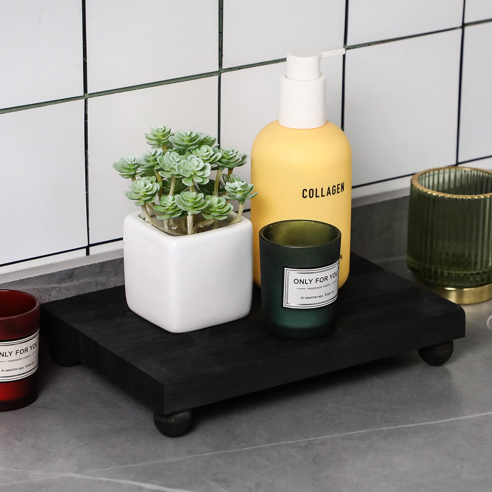 Wood Pedestal Stand Kitchen Soap Tray Farmhouse Wooden Riser Stand For Kitchen Bathroom Counter Table Decor Plant Candle Vases D