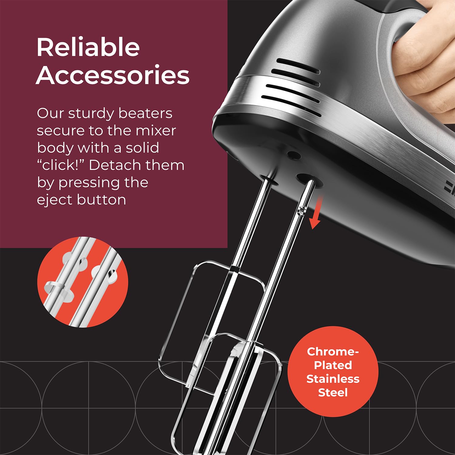 Mueller Electric Hand Mixer, 5 Speed 250W Turbo With Snap-On Storage Case And 4 Stainless Steel Accessories For Easy Whipping, M