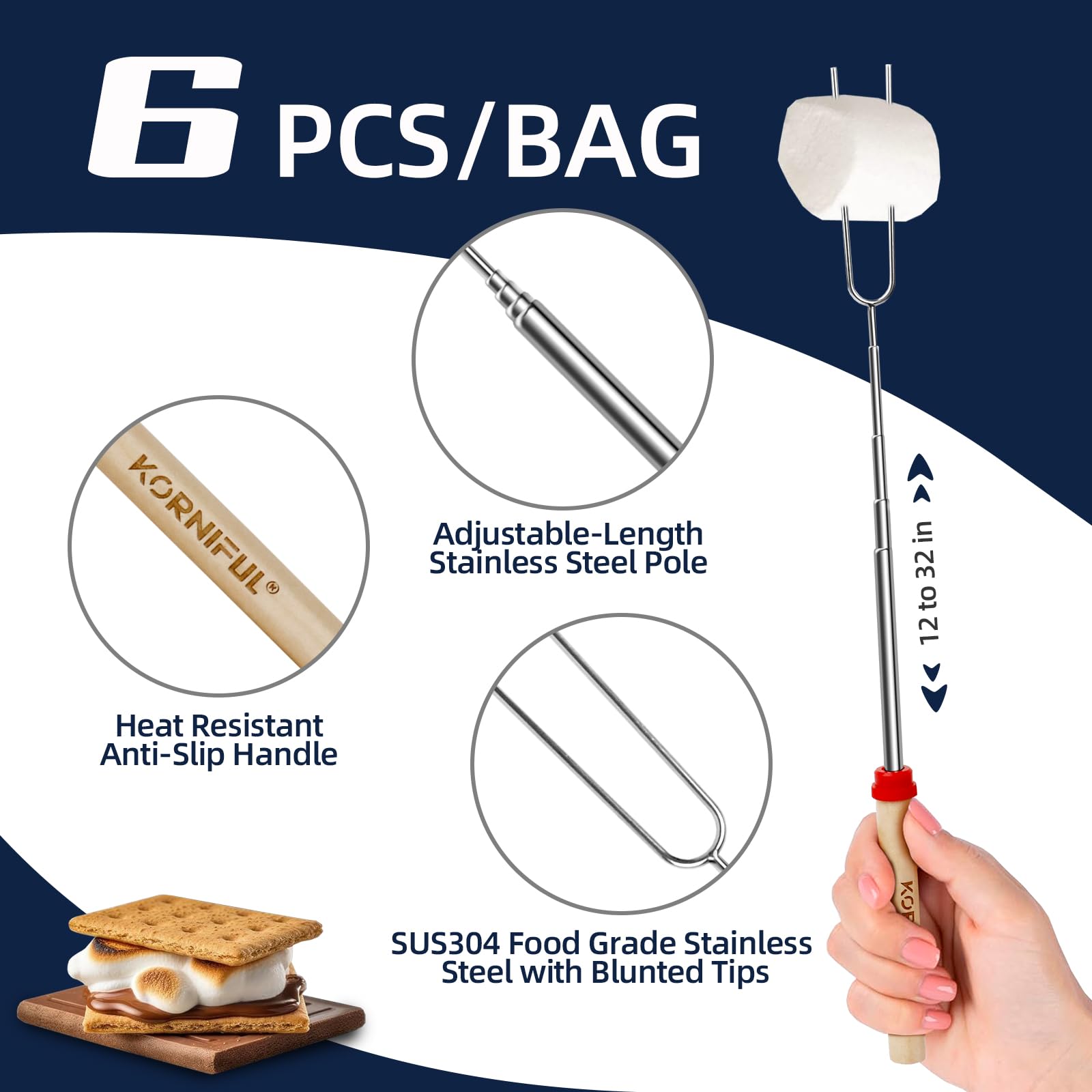 Smores Sticks For Fire Pit,Extra Long 32 Inch Marshmallow Roasting Sticks For Campfire,Hot Dog Sticks Retractable Stainless Stee